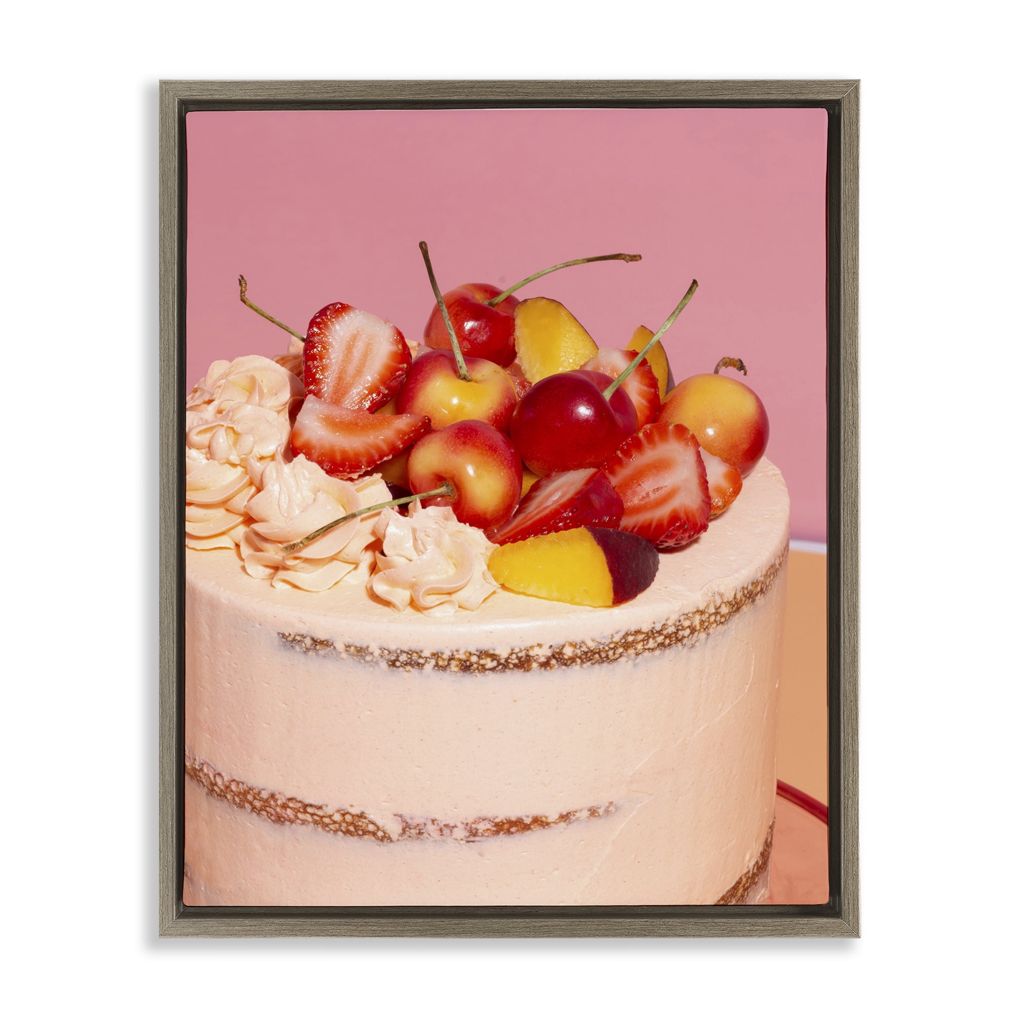 Stupell Industries Strawberry Fruit Cake Brown Framed Floater Canvas Wall Art, design by LISH Creative
