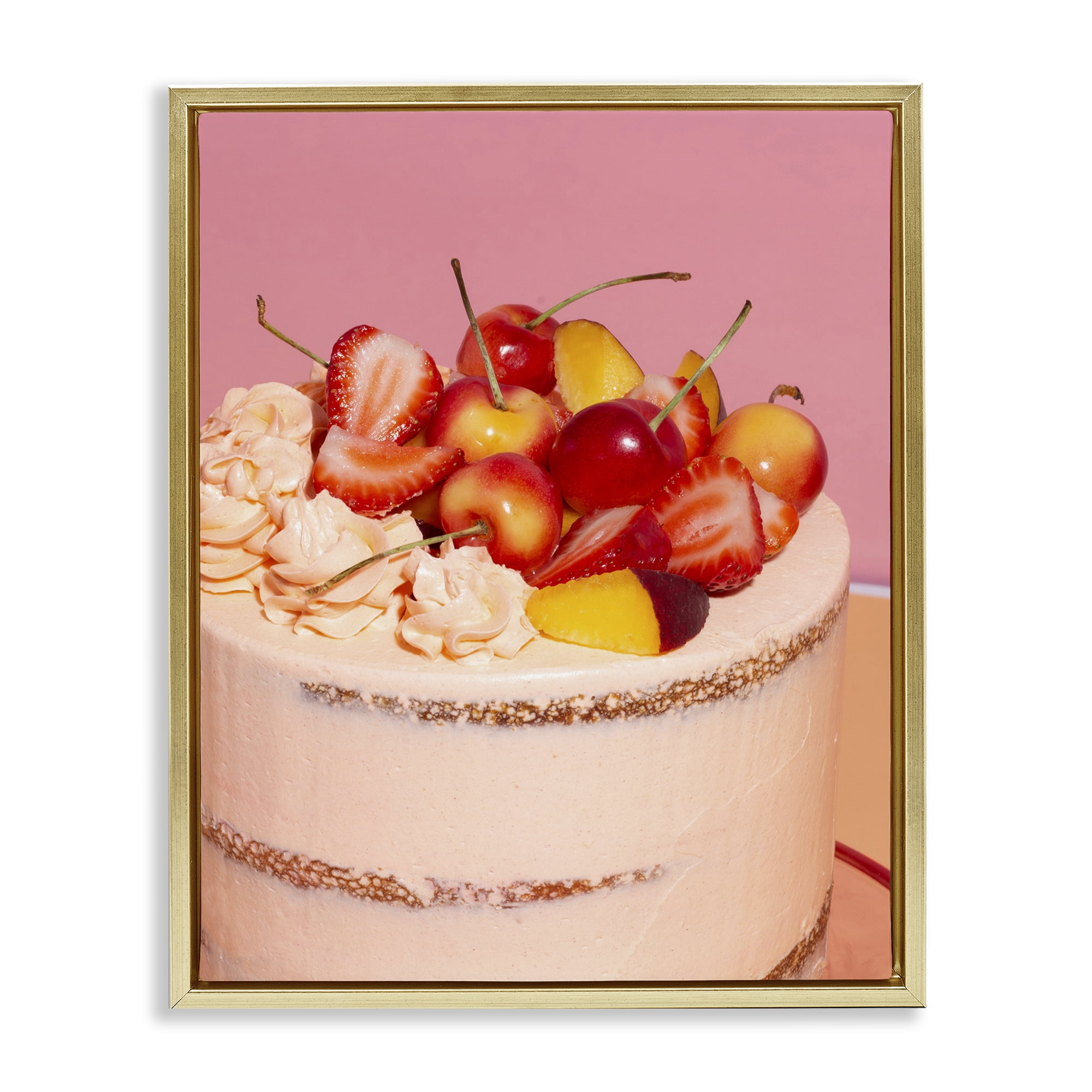 Stupell Industries Strawberry Fruit Cake Gold Framed Floater Canvas Wall Art, design by LISH Creative
