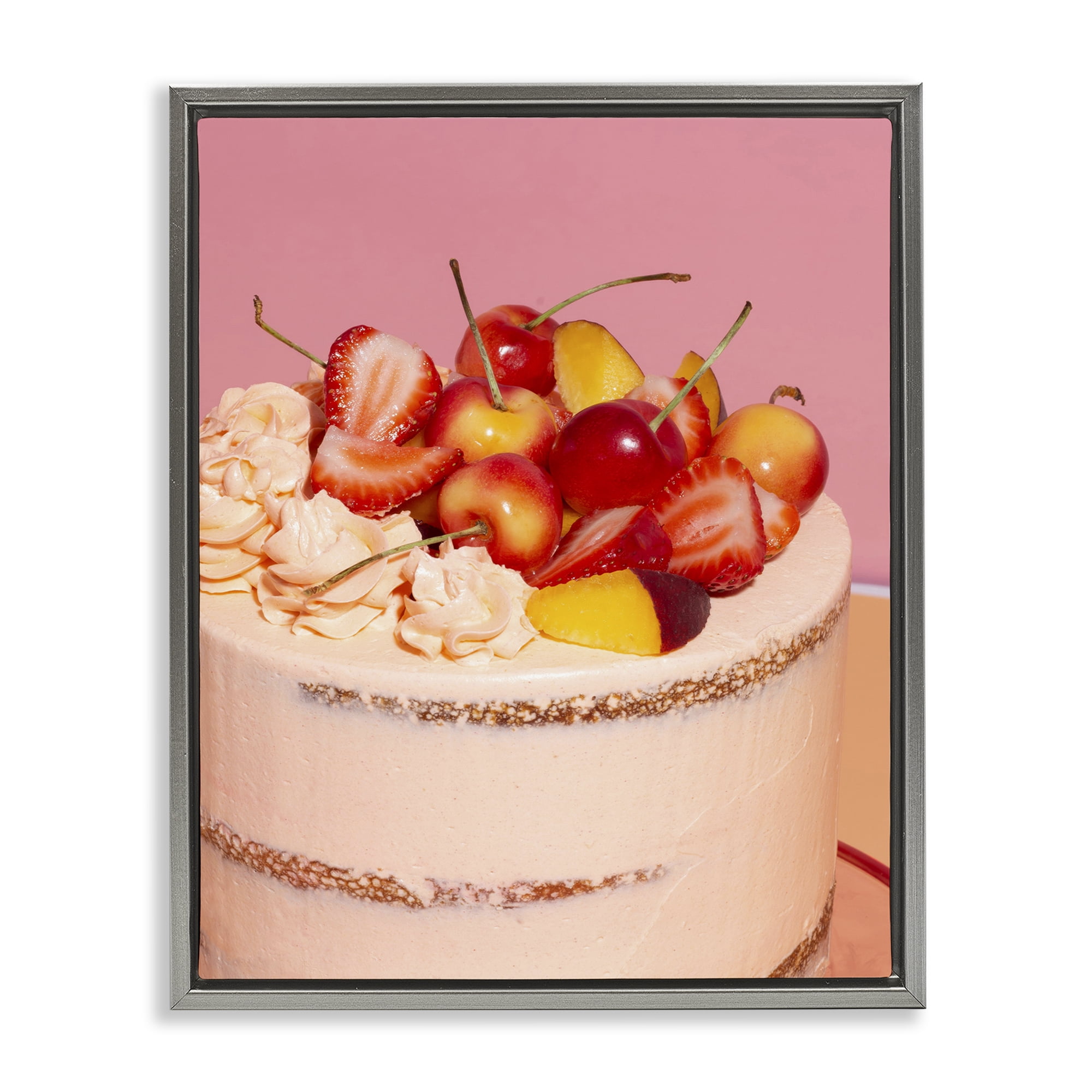 Stupell Industries Strawberry Fruit Cake Gray Framed Floater Canvas Wall Art, design by LISH Creative