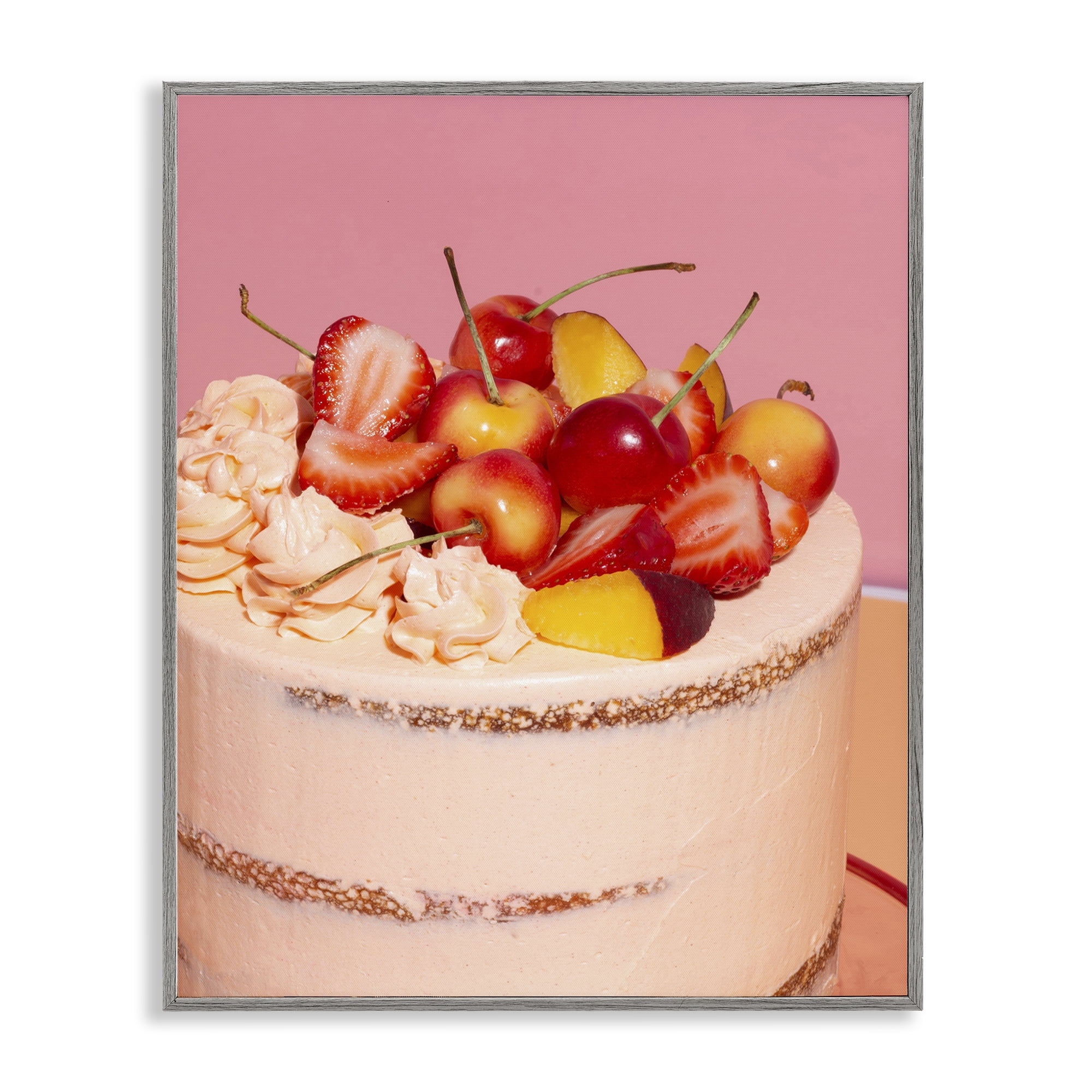 Stupell Industries Strawberry Fruit Cake Gray Framed Giclee Art, design by LISH Creative