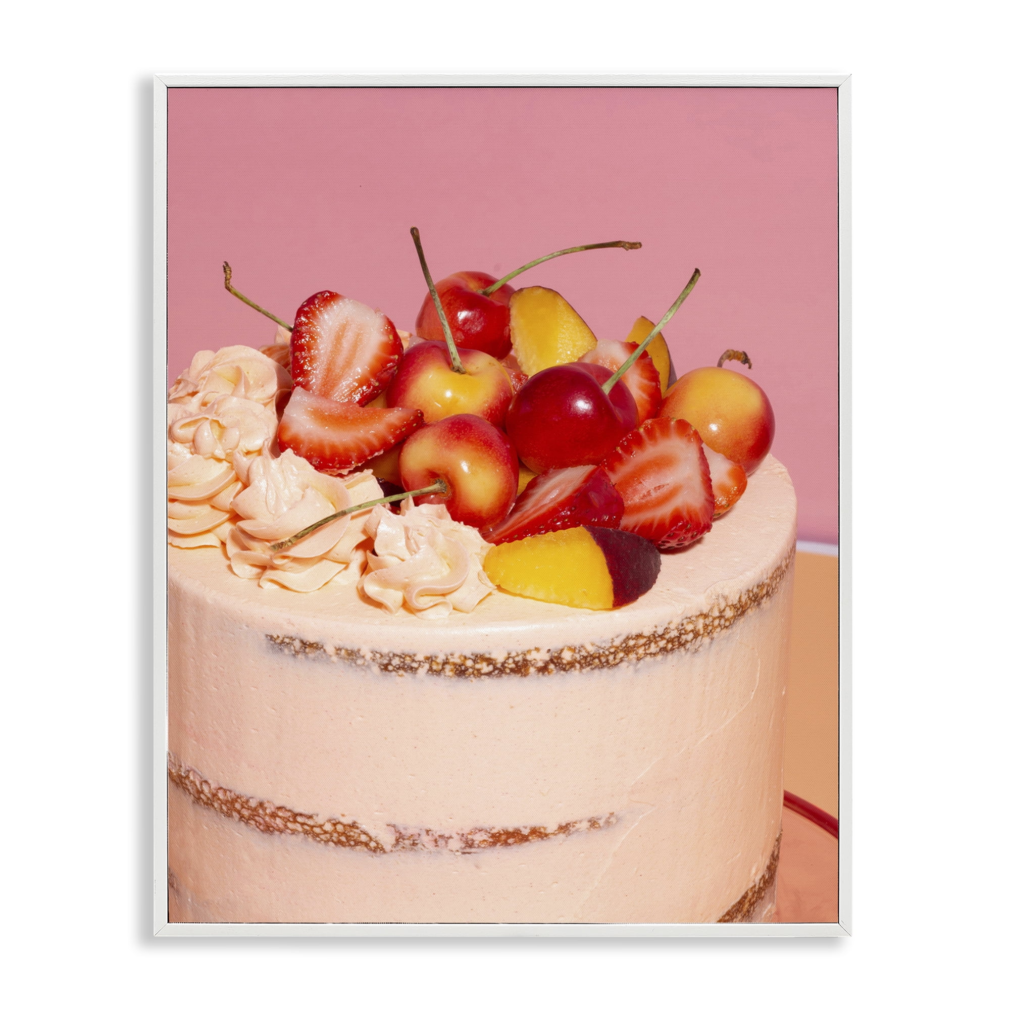 Stupell Industries Strawberry Fruit Cake White Framed Giclee Art, design by LISH Creative