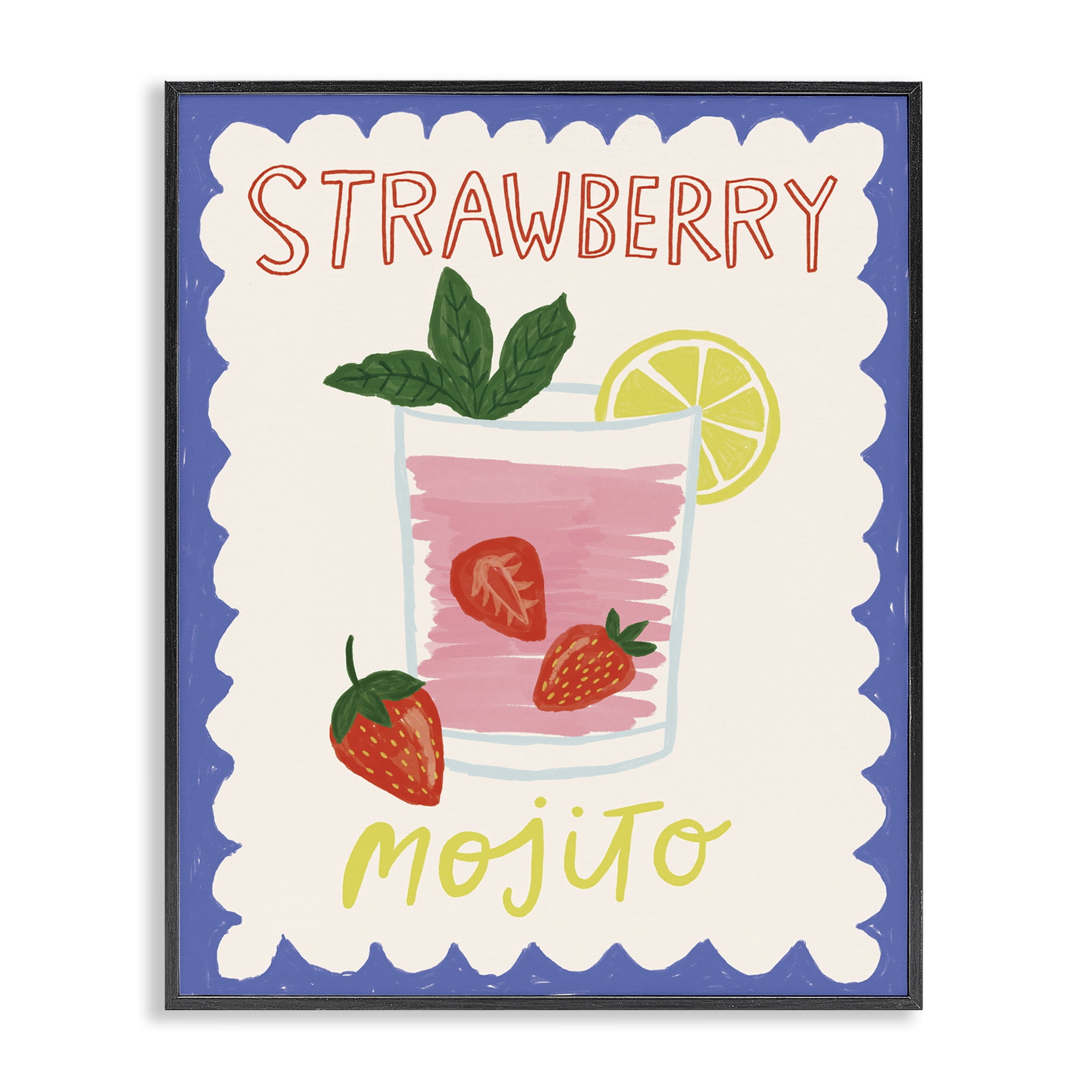 Stupell Industries Strawberry Mojito Drink Food & Beverage Painting Black Framed Art Print Wall Art, 16 x 20
