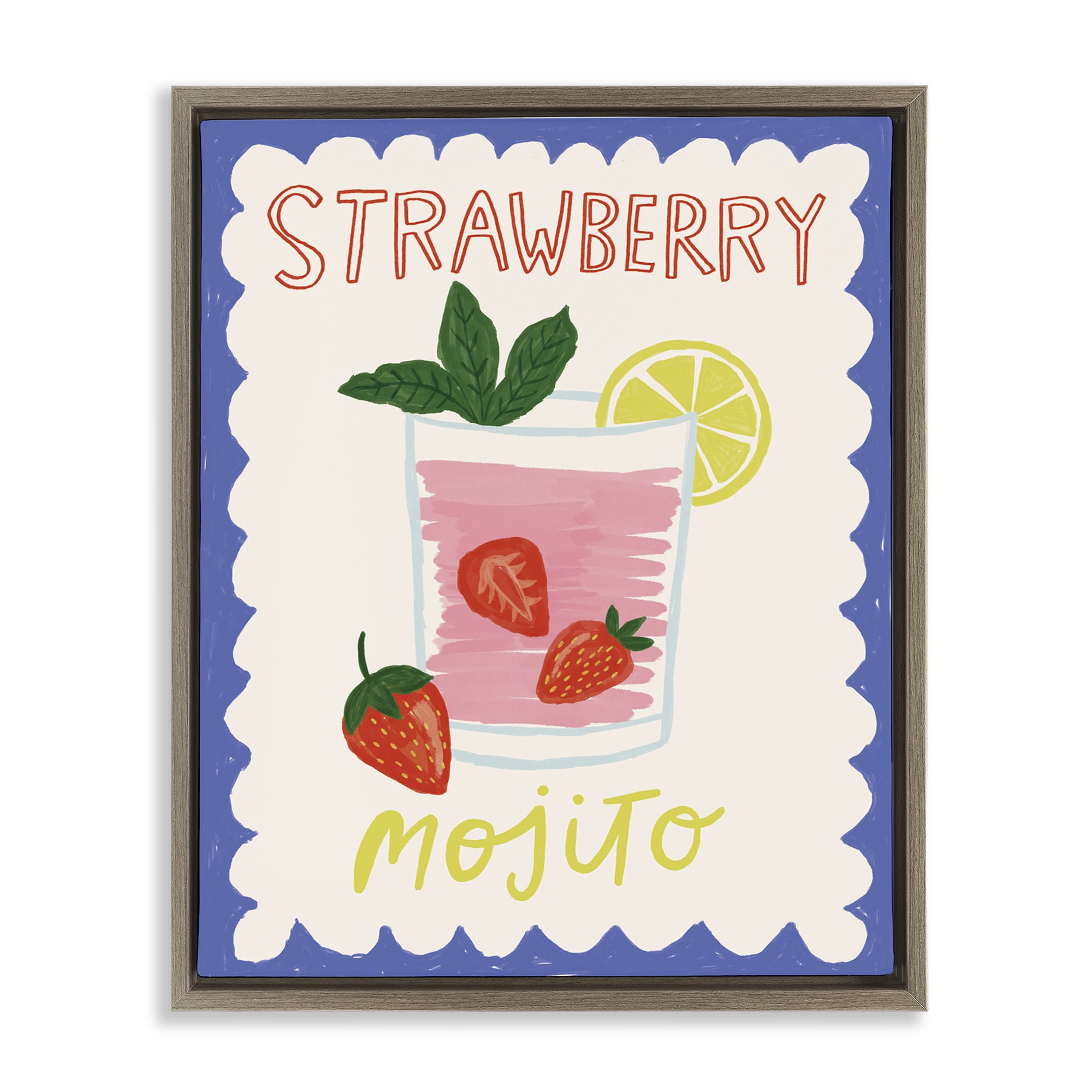 Stupell Industries Strawberry Mojito Drink Food & Beverage Painting Brown Floater Framed Canvas Art Print Wall Art, 17 x 21