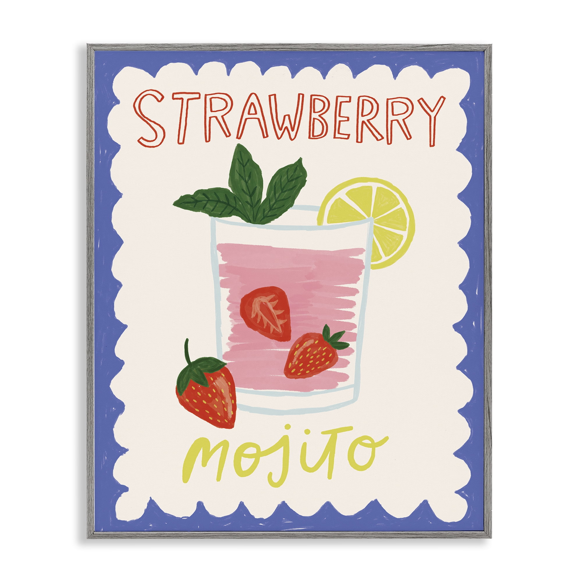 Stupell Industries Strawberry Mojito Drink Food & Beverage Painting Gray Framed Art Print Wall Art, 16 x 20