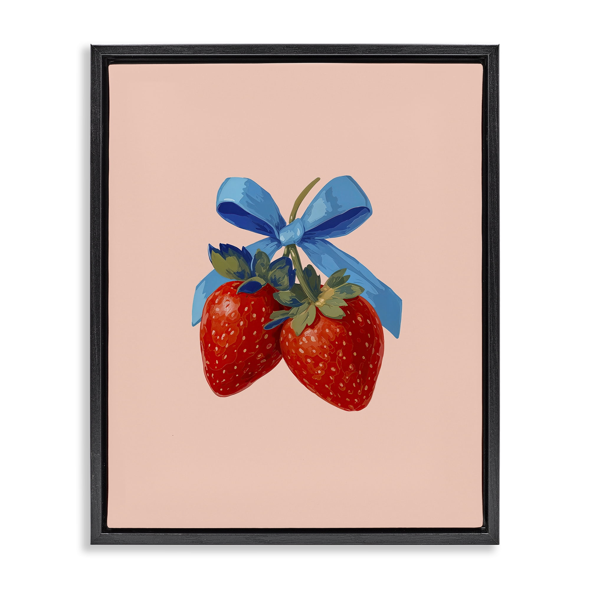 Stupell Industries Strawberry Pair with Blue Bow Black Framed Floater Canvas Wall Art, design by Imagine It Images