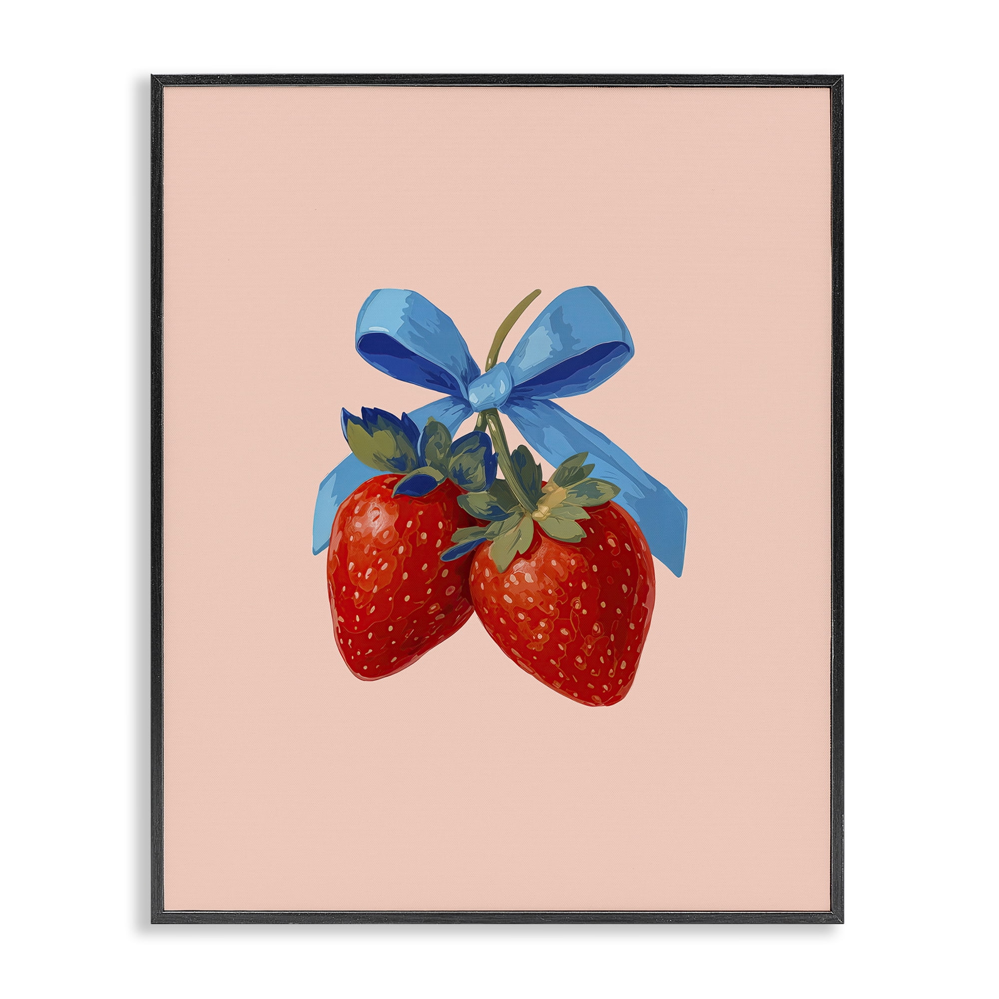 Stupell Industries Strawberry Pair with Blue Bow Black Framed Giclee Art, design by Imagine It Images