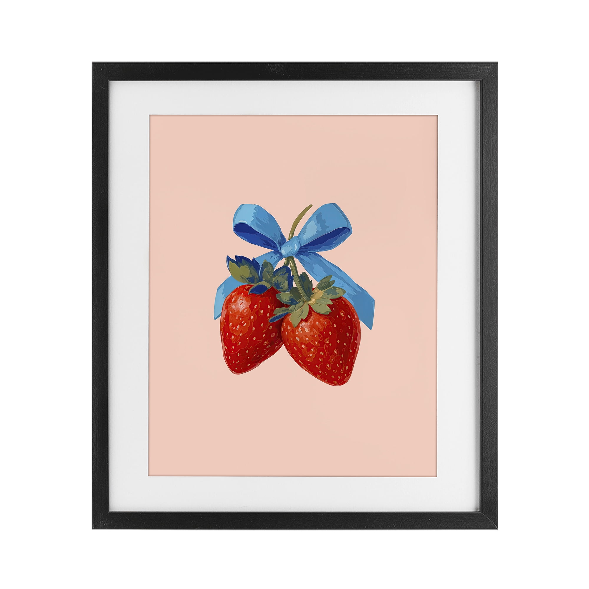 Stupell Industries Strawberry Pair with Blue Bow Black Framed Print Under Glass, design by Imagine It Images