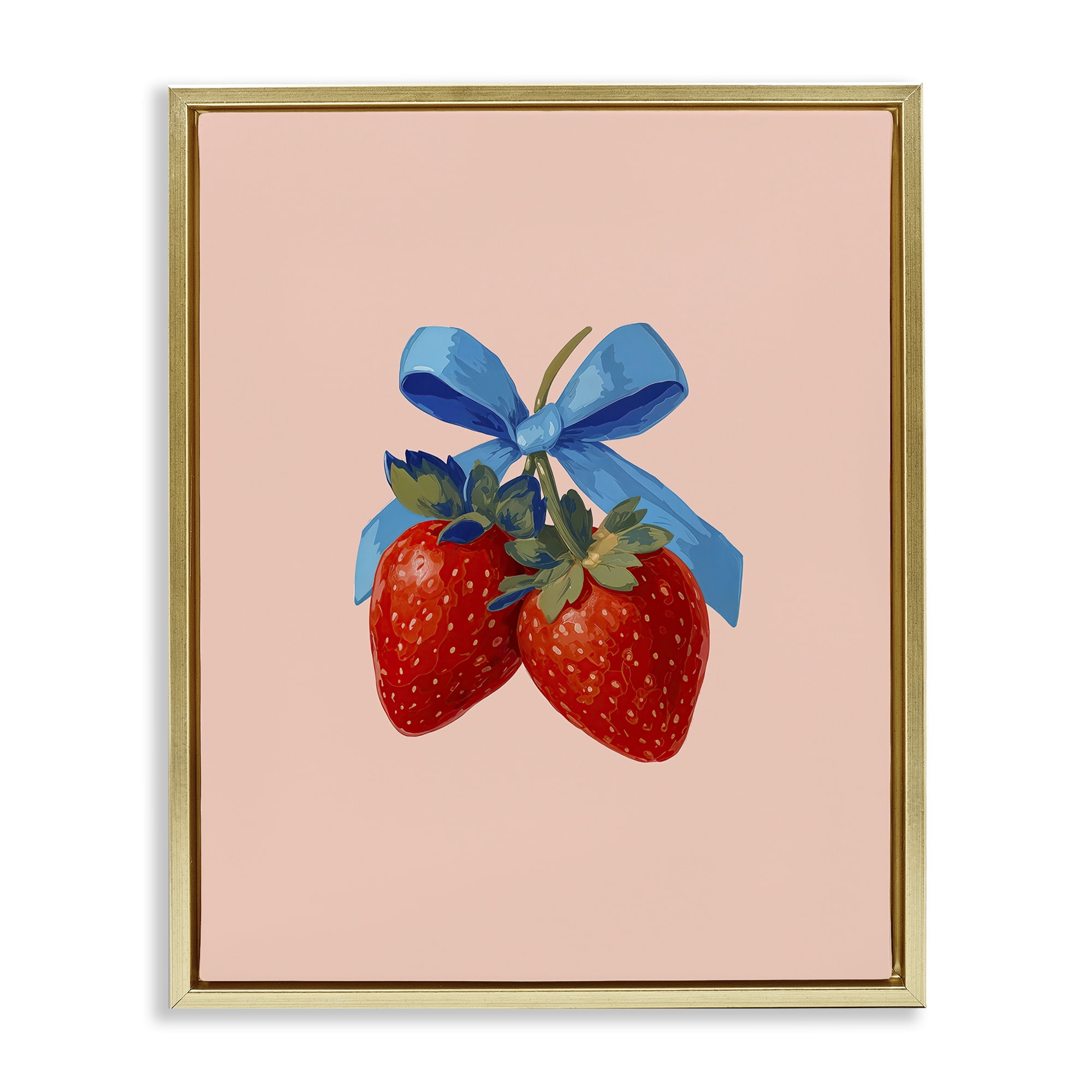 Stupell Industries Strawberry Pair with Blue Bow Gold Framed Floater Canvas Wall Art, design by Imagine It Images