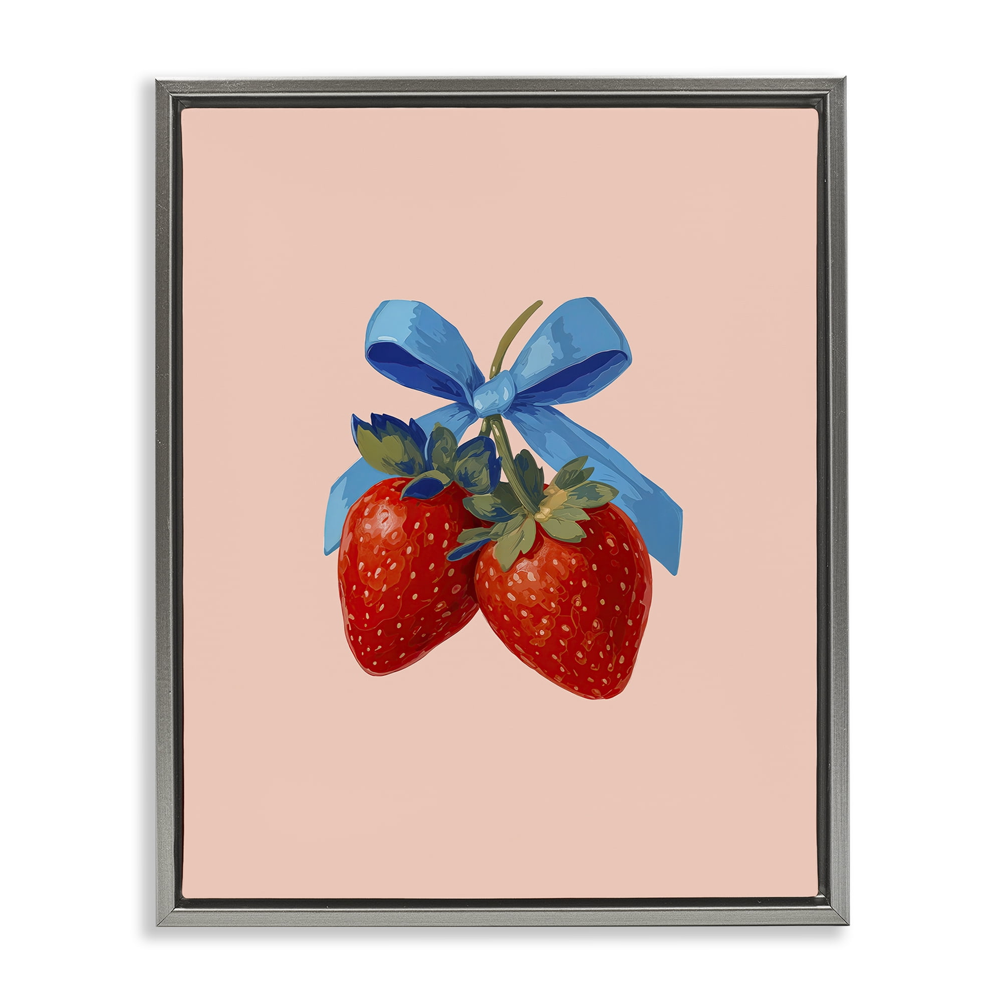 Stupell Industries Strawberry Pair with Blue Bow Gray Framed Floater Canvas Wall Art, design by Imagine It Images