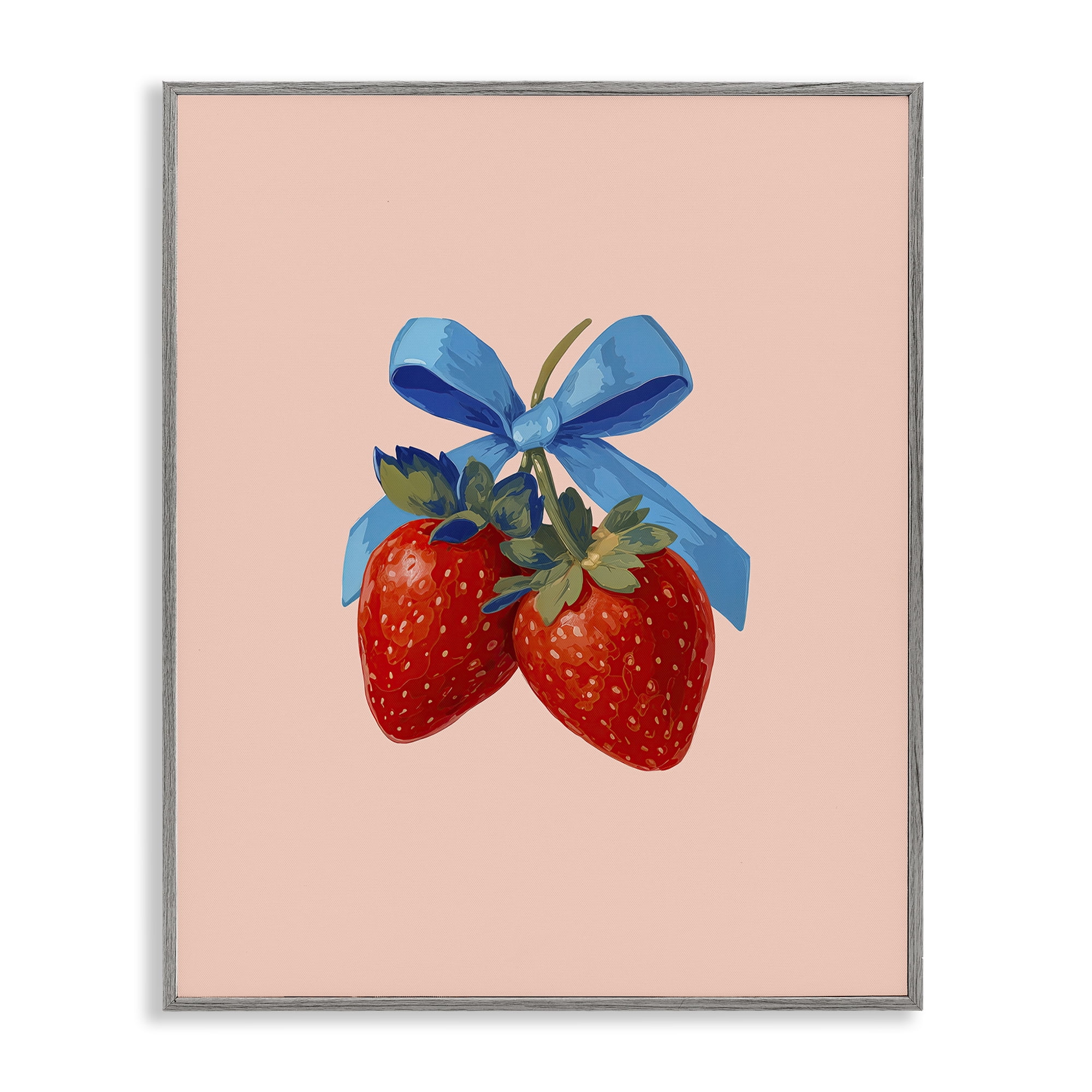 Stupell Industries Strawberry Pair with Blue Bow Gray Framed Giclee Art, design by Imagine It Images