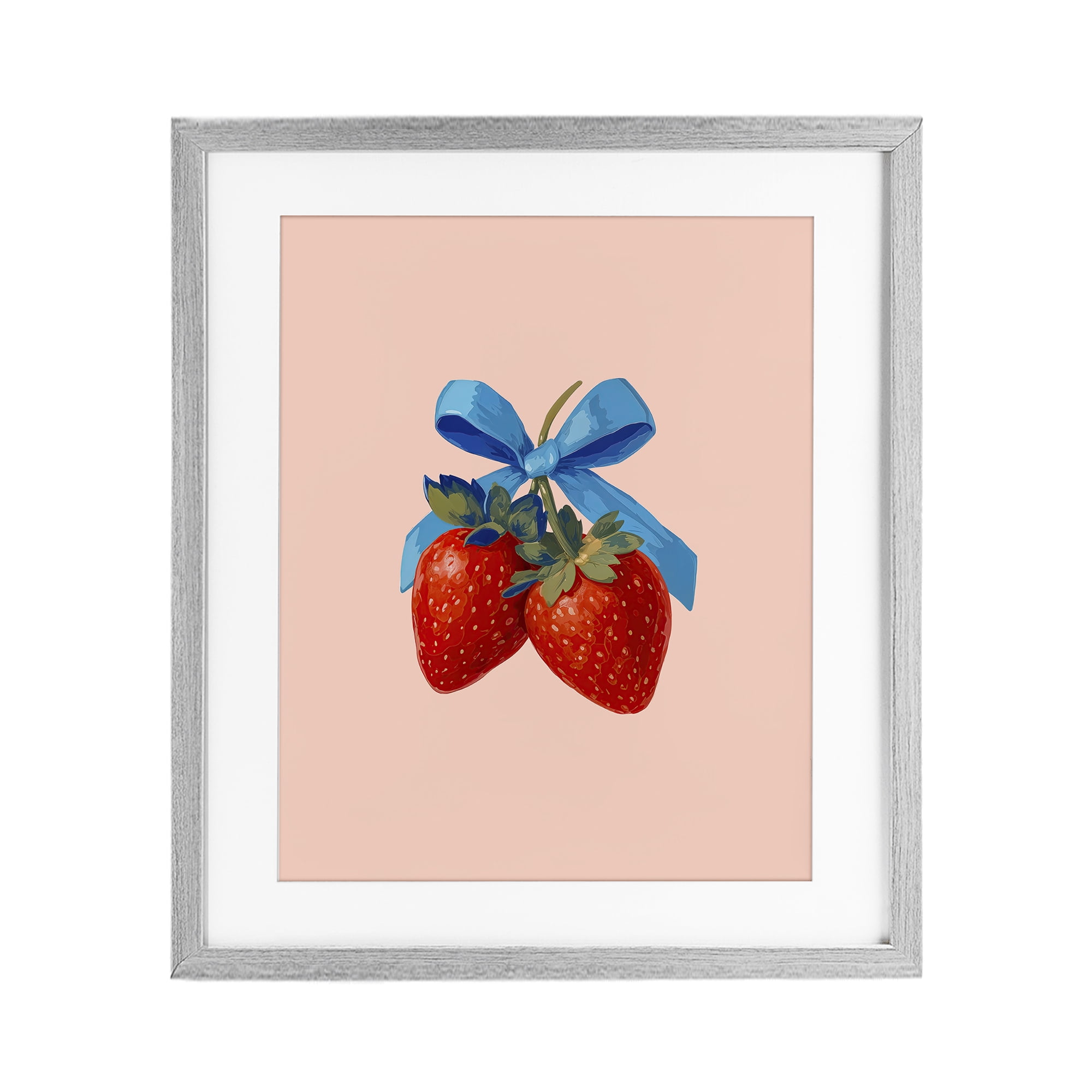 Stupell Industries Strawberry Pair with Blue Bow Gray Framed Print Under Glass, design by Imagine It Images