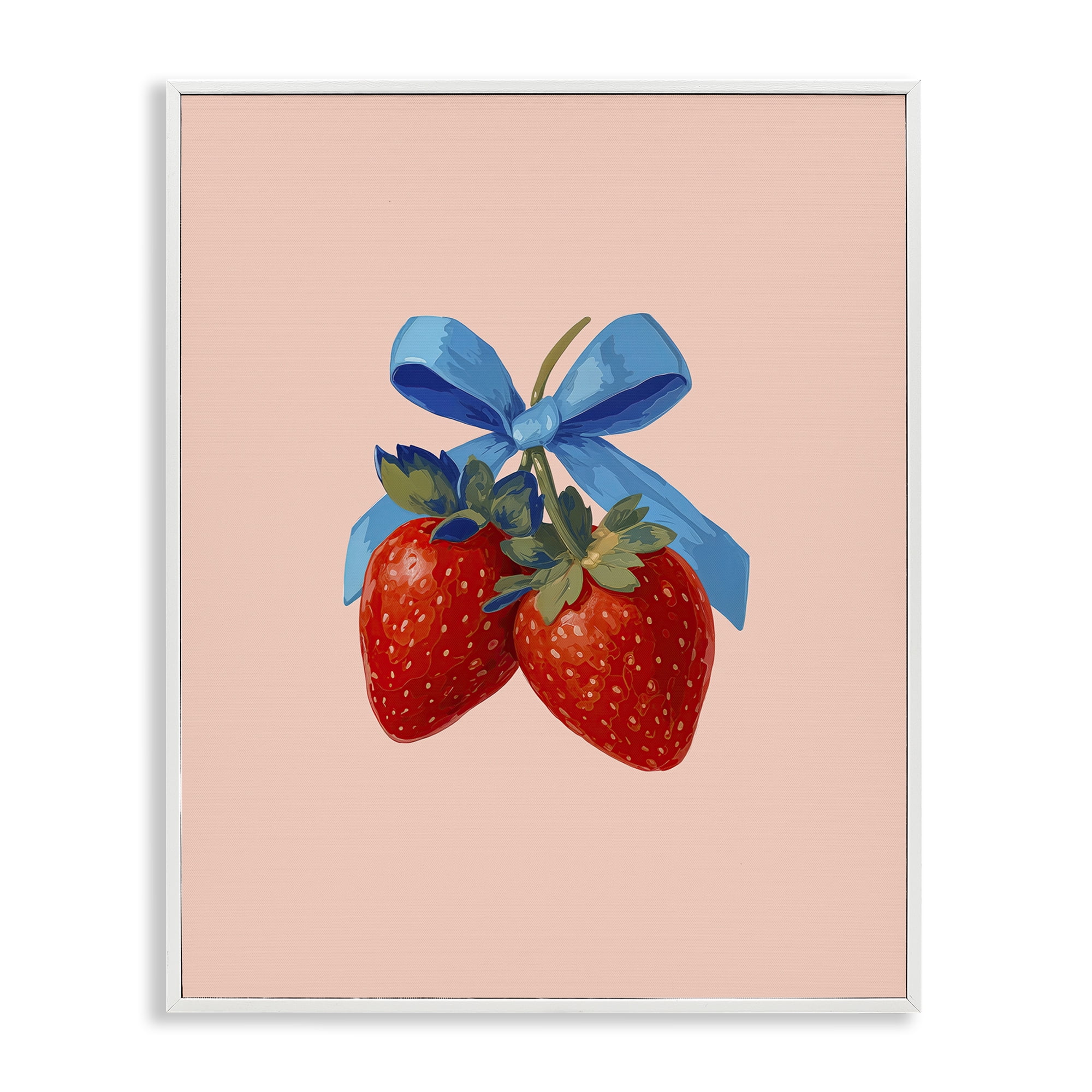 Stupell Industries Strawberry Pair with Blue Bow White Framed Giclee Art, design by Imagine It Images