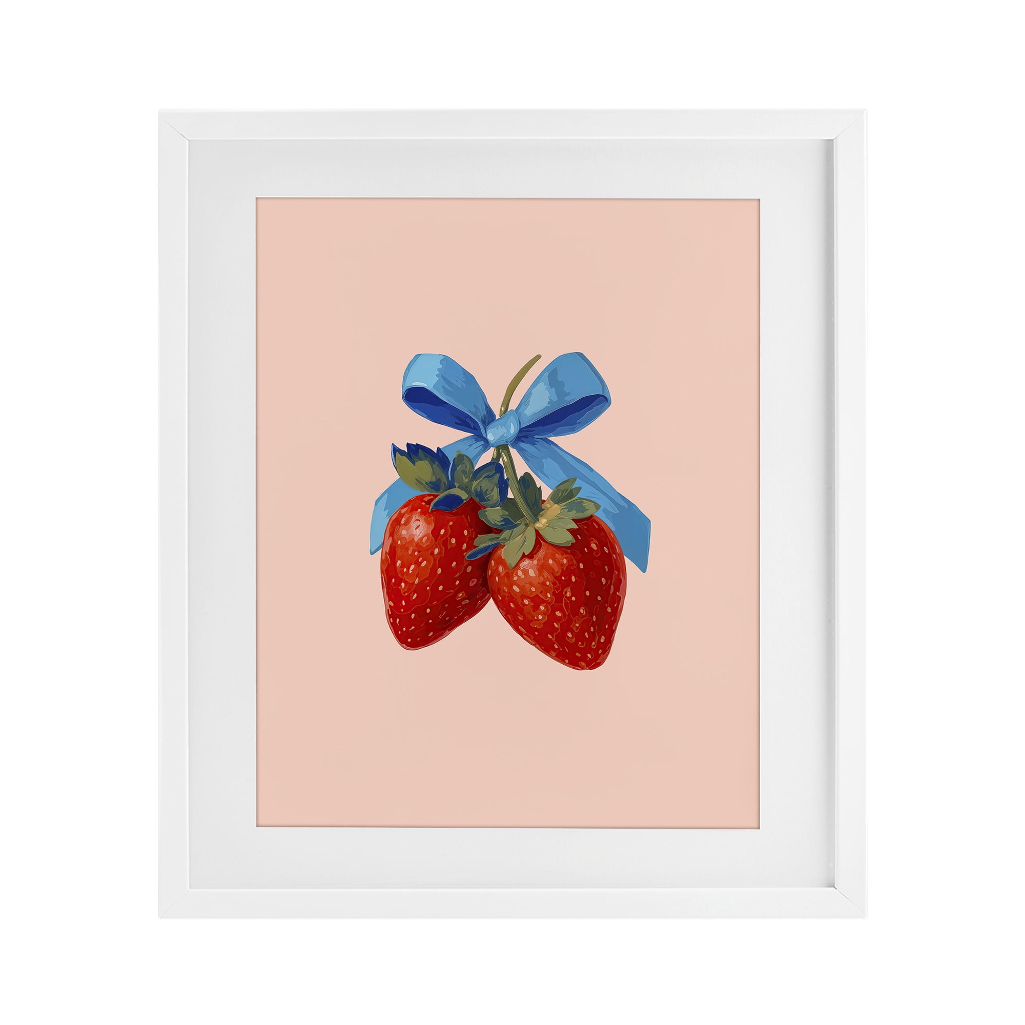 Stupell Industries Strawberry Pair with Blue Bow White Framed Print Under Glass, design by Imagine It Images