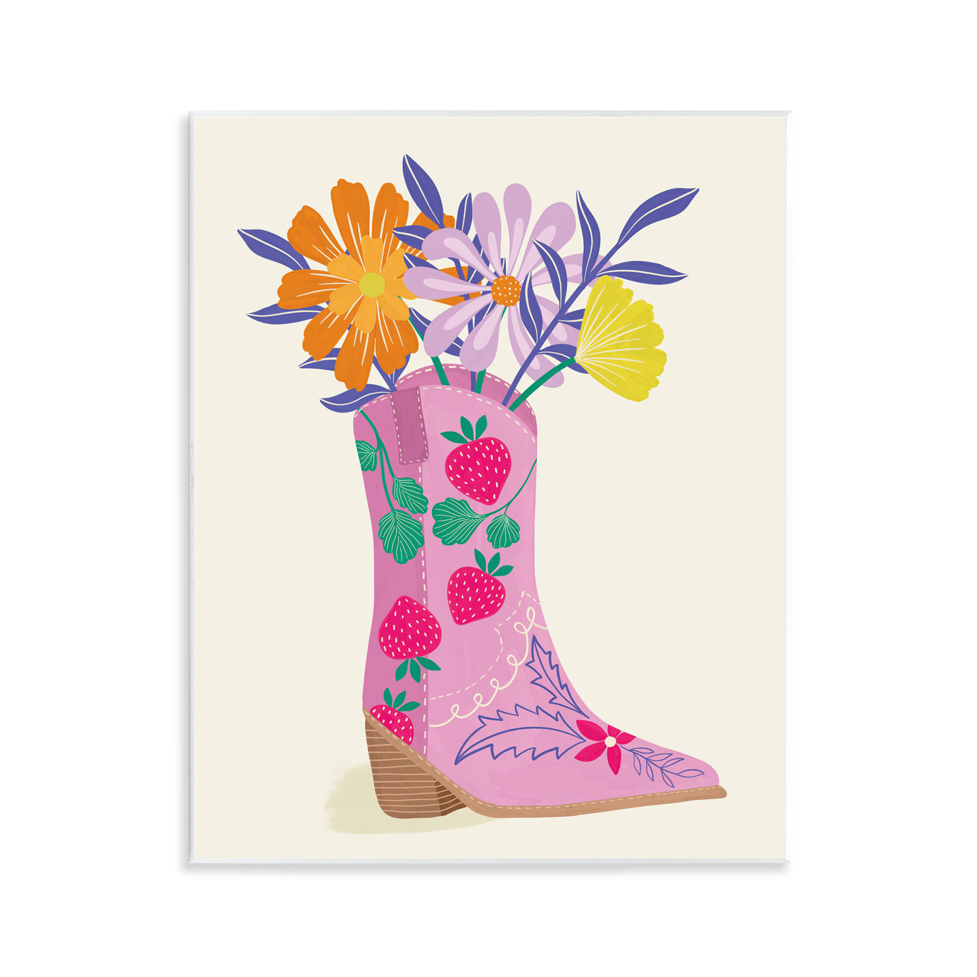 Stupell Industries Strawberry Patterned Floral Boots Plants & Flowers Painting Unframed Art Print Wall Art, 11 x 14