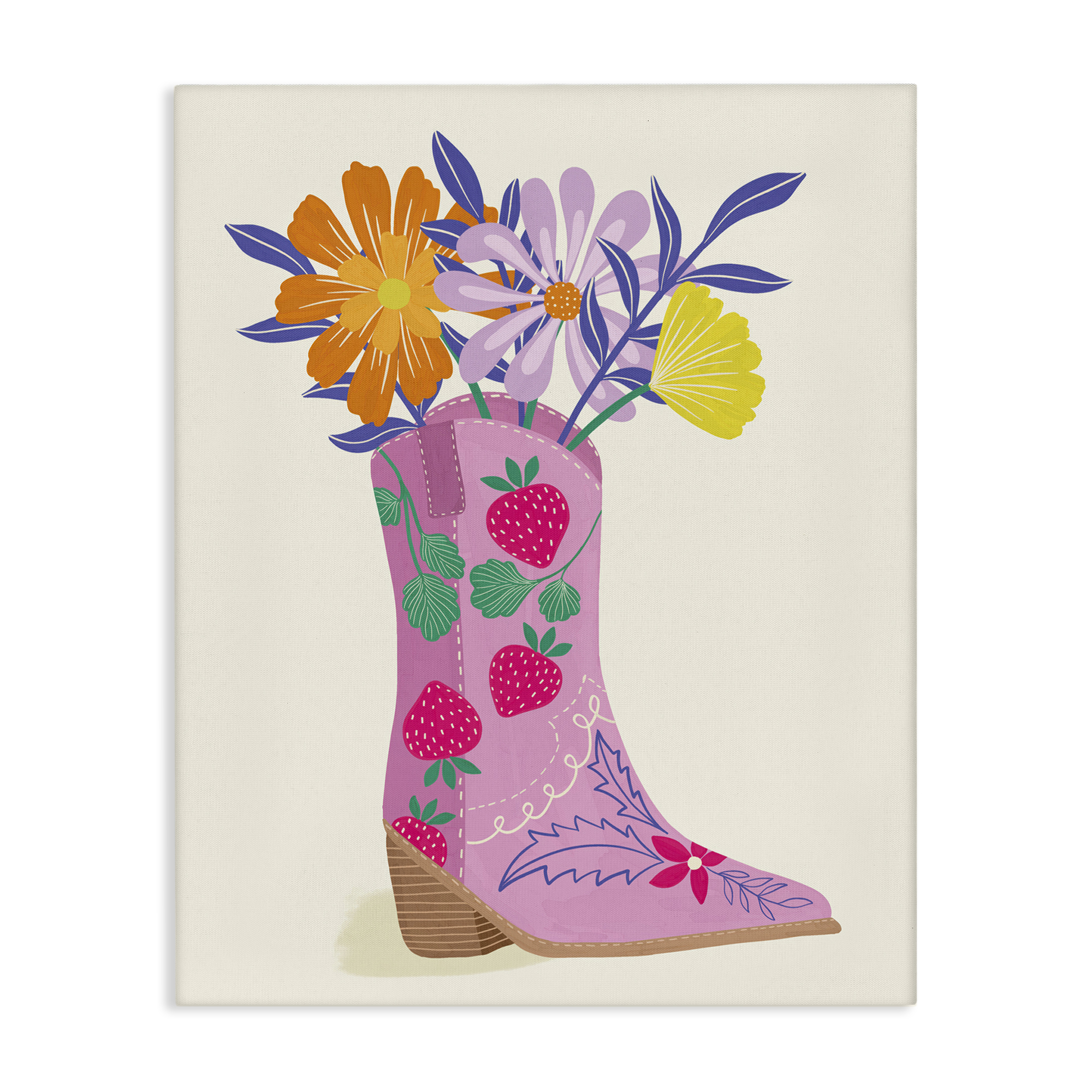 Stupell Industries Strawberry Patterned Floral Boots Plants & Flowers Painting Wrapped Canvas Art Print Wall Art, 30 x 40