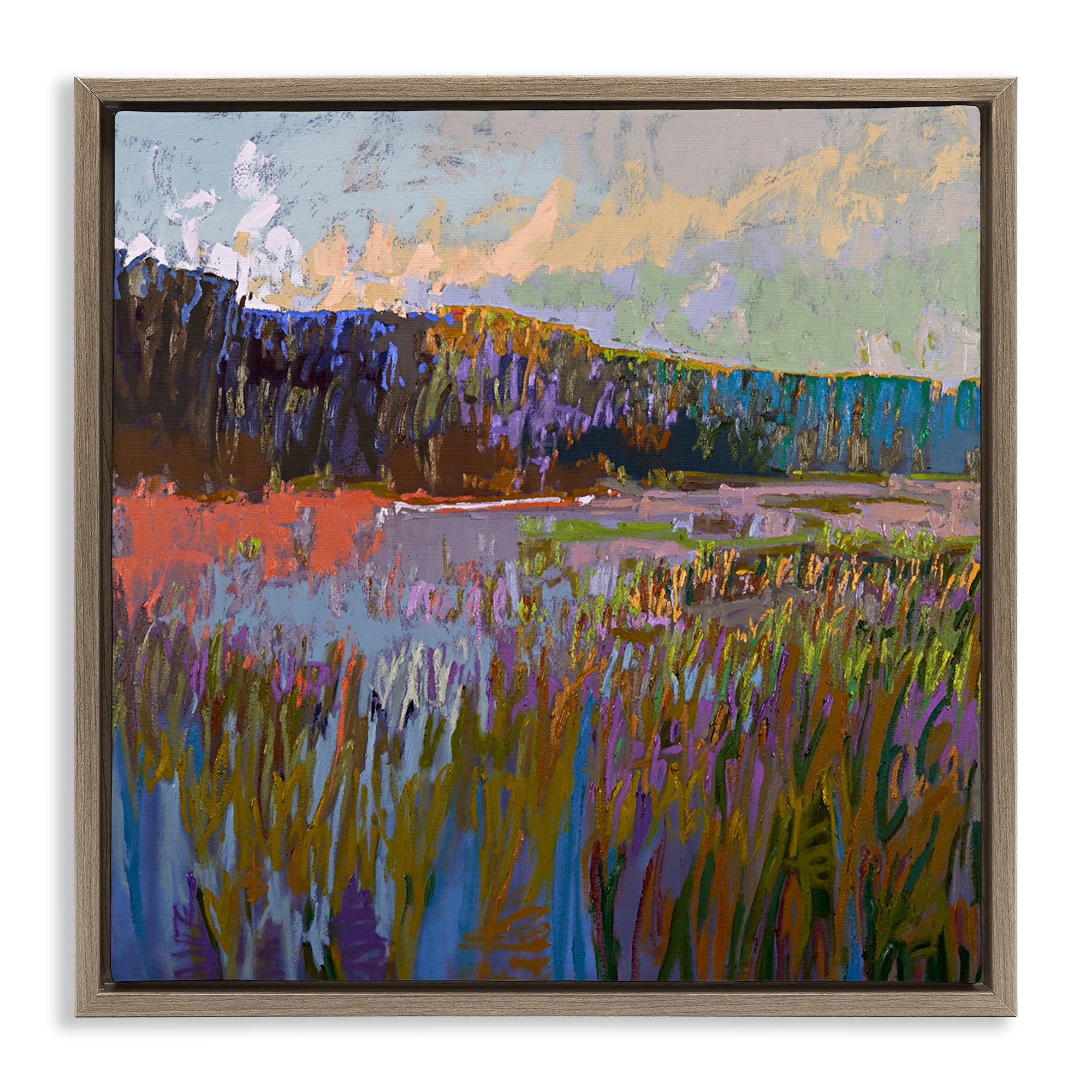 Stupell Industries Streaked Abstract Landscape Landscape & Nature Painting Brown Floater Framed Canvas Art Print Wall Art, 18 x 18