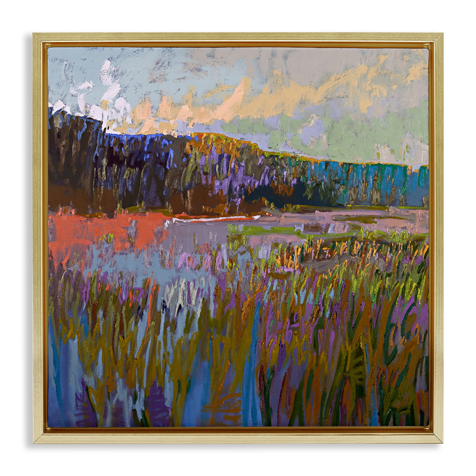 Stupell Industries Streaked Abstract Landscape Landscape & Nature Painting Gold Floater Framed Canvas Art Print Wall Art, 18 x 18