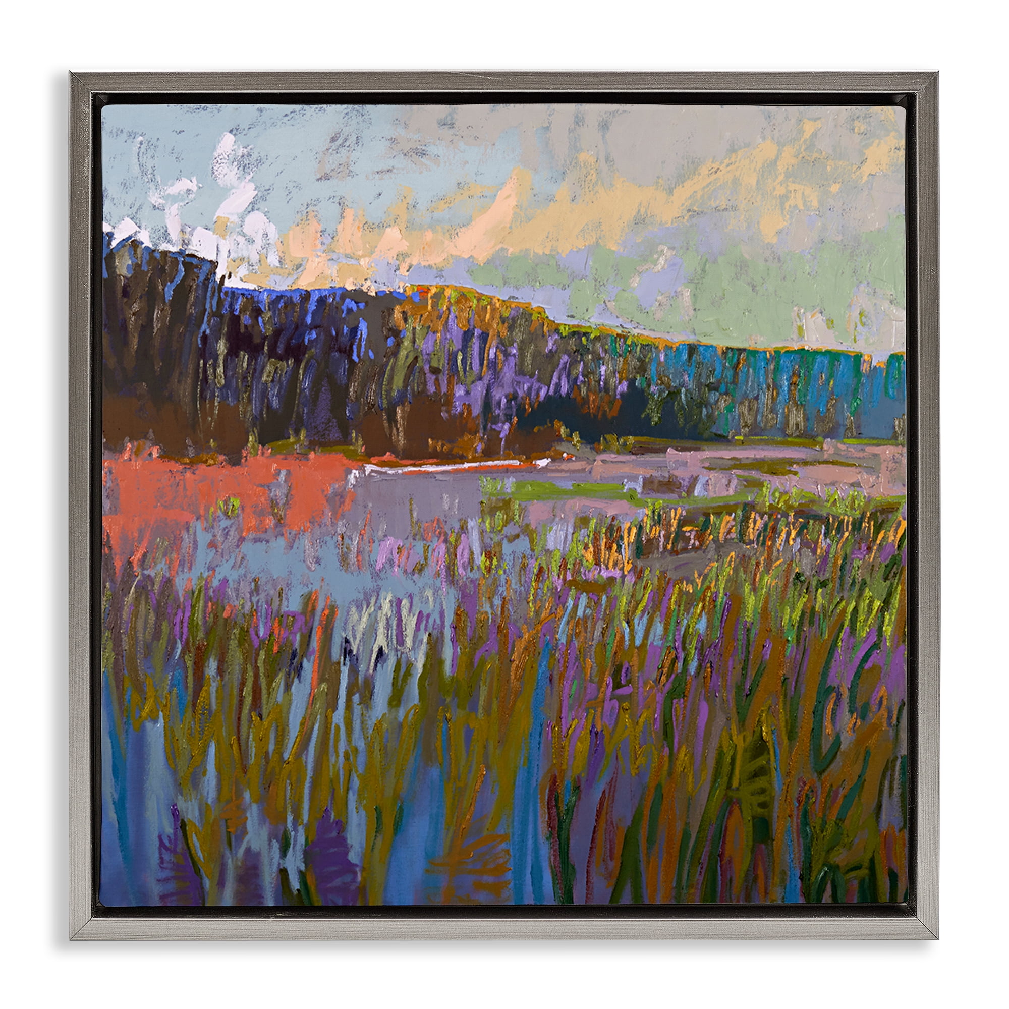 Stupell Industries Streaked Abstract Landscape Landscape & Nature Painting Gray Floater Framed Canvas Art Print Wall Art, 18 x 18
