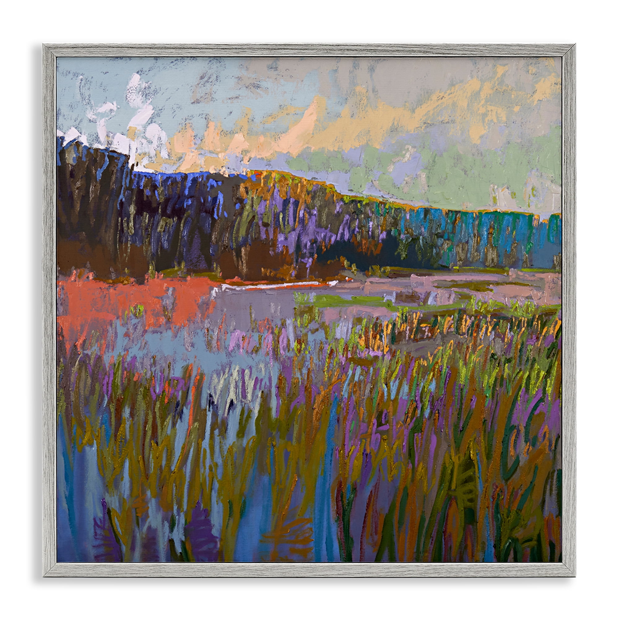 Stupell Industries Streaked Abstract Landscape Landscape & Nature Painting Gray Framed Art Print Wall Art, 12 x 12