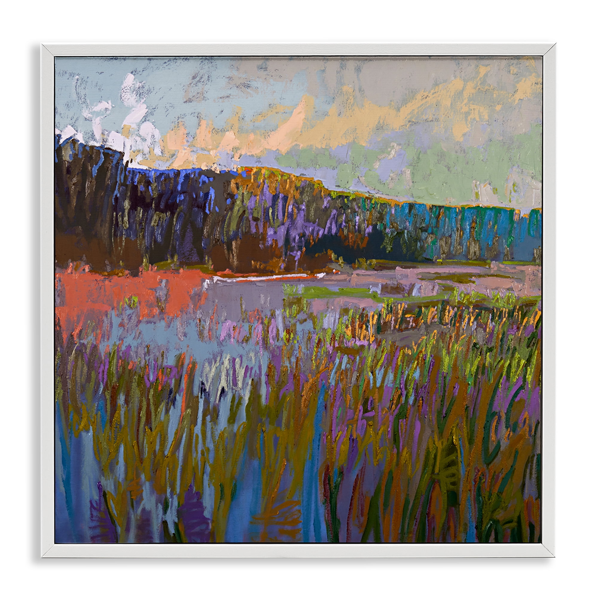 Stupell Industries Streaked Abstract Landscape Landscape & Nature Painting White Framed Art Print Wall Art, 12 x 12