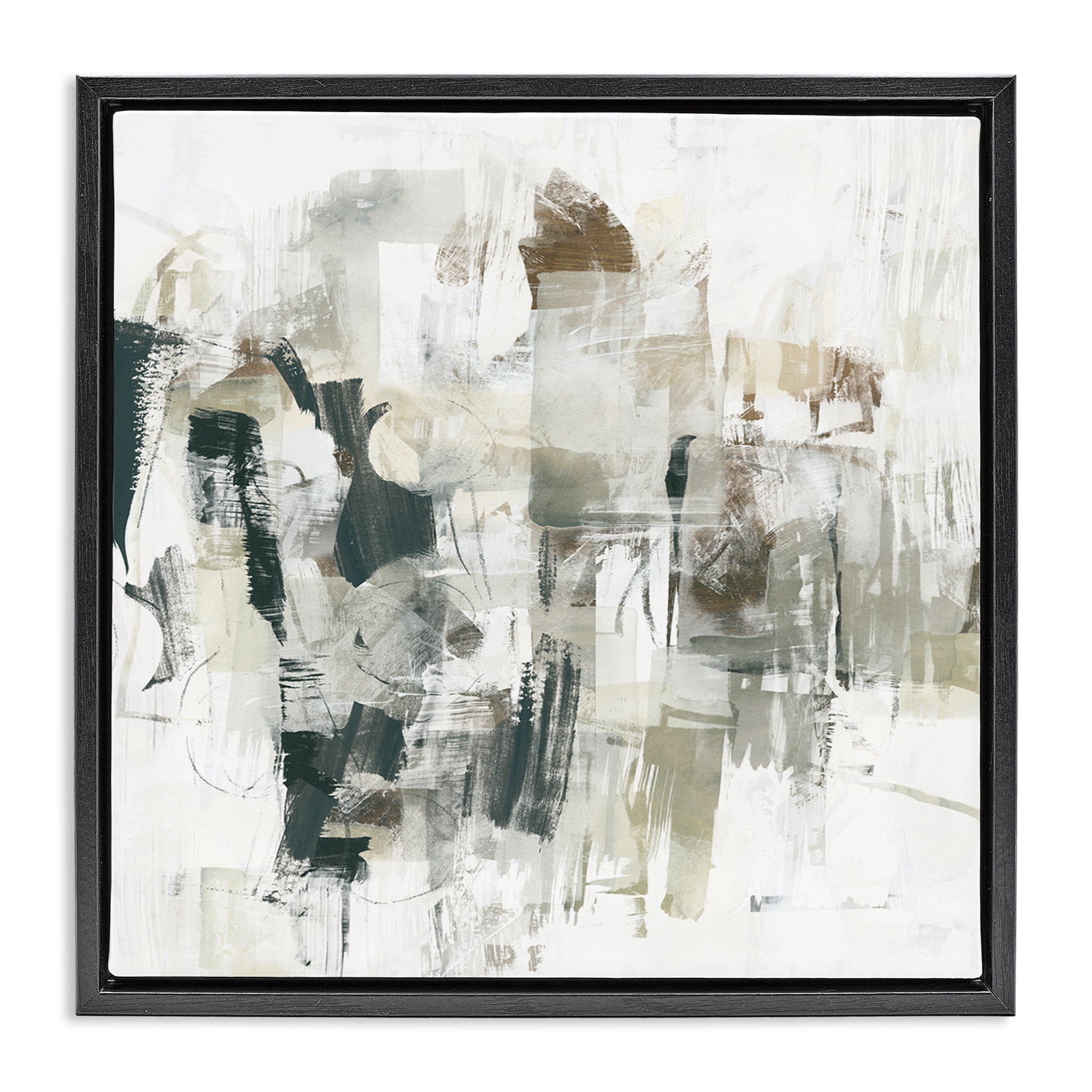 Stupell Industries Streaked Paint Strokes Abstract Painting Black Floater Framed Canvas Art Print Wall Art, 25 x 25