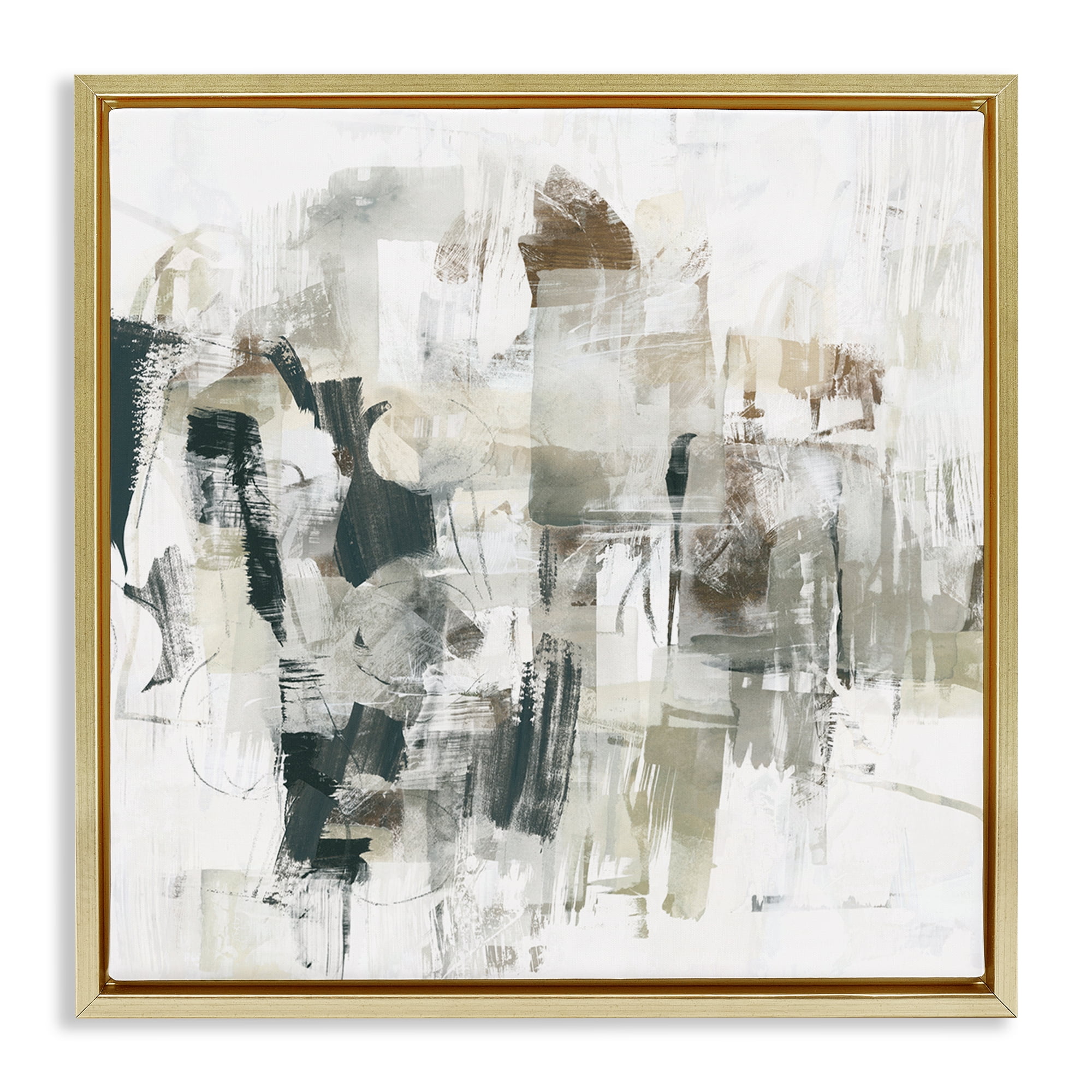 Stupell Industries Streaked Paint Strokes Abstract Painting Gold Floater Framed Canvas Art Print Wall Art, 25 x 25