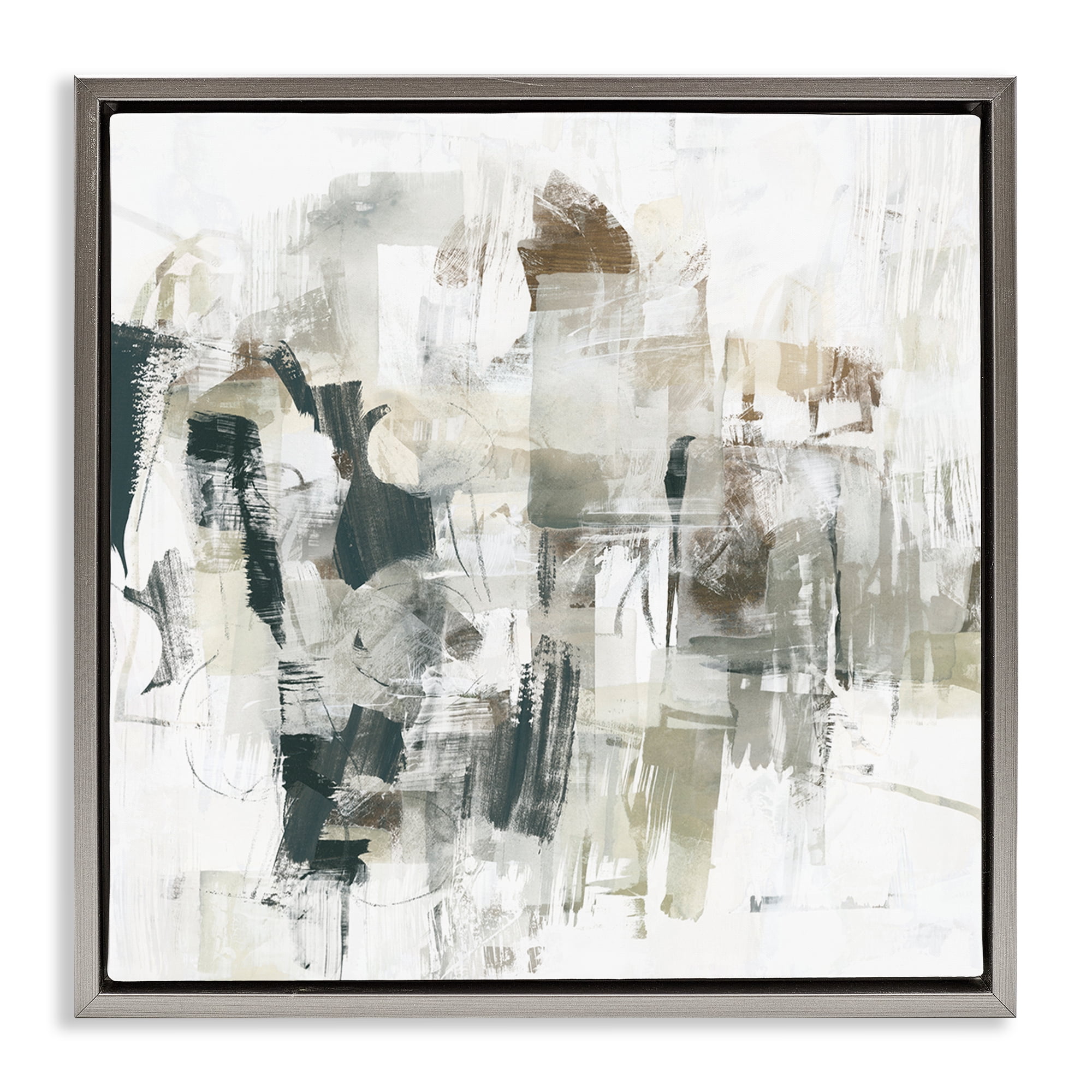 Stupell Industries Streaked Paint Strokes Abstract Painting Gray Floater Framed Canvas Art Print Wall Art, 18 x 18