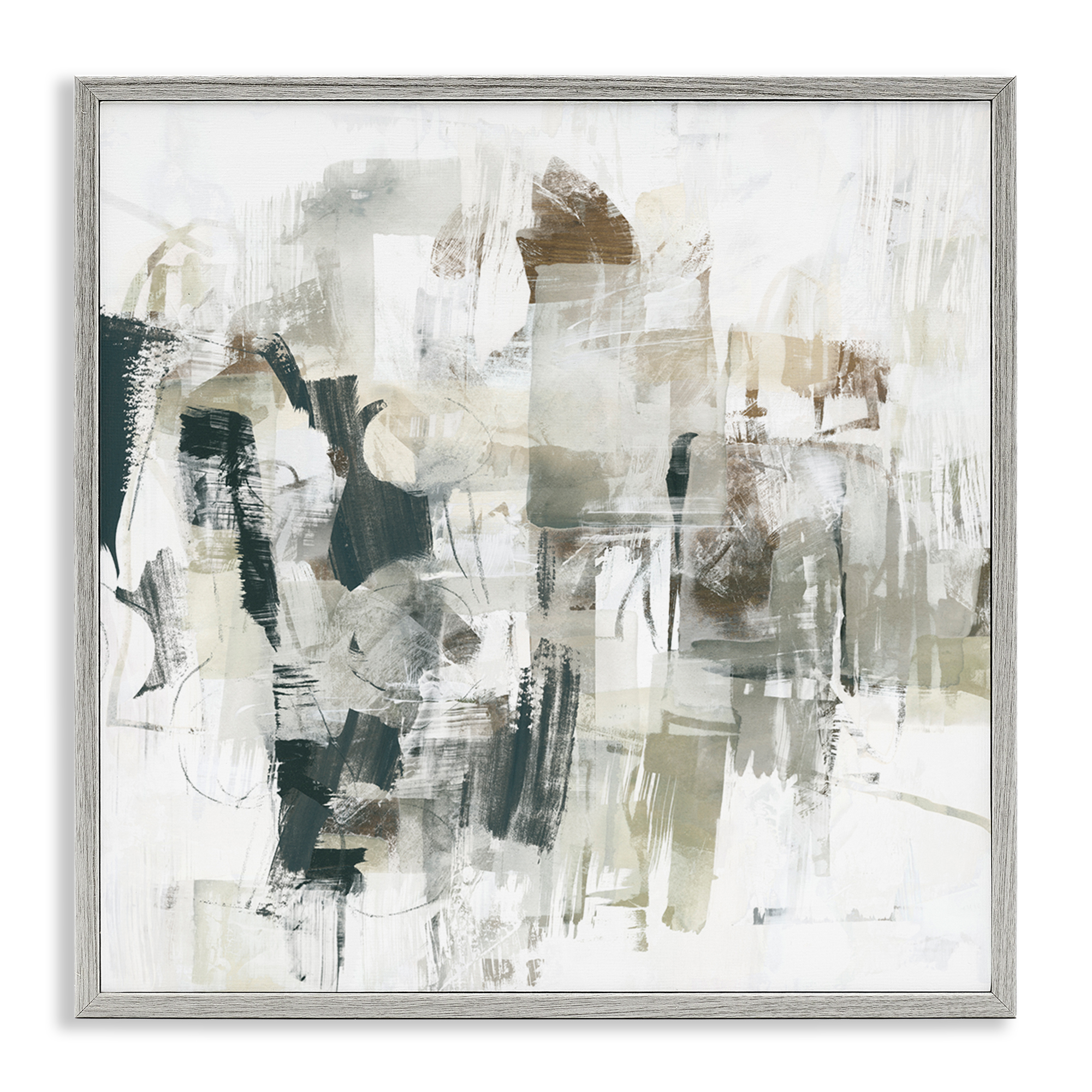 Stupell Industries Streaked Paint Strokes Abstract Painting Gray Framed Art Print Wall Art, 24 x 24