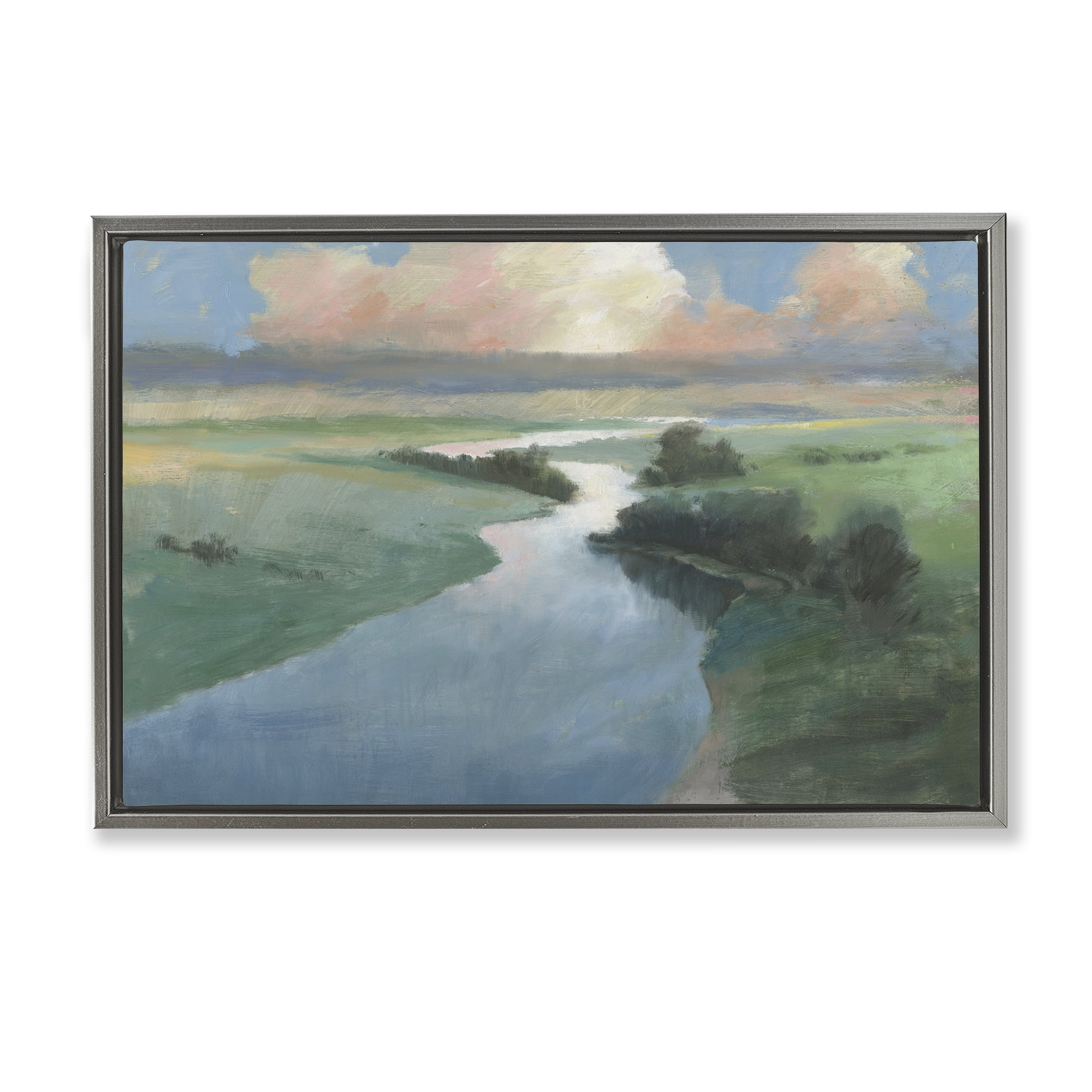 Stupell Industries Stream Landscape in January Landscape & Nature Painting Gray Floater Framed Canvas Art Print Wall Art, 25 x 17