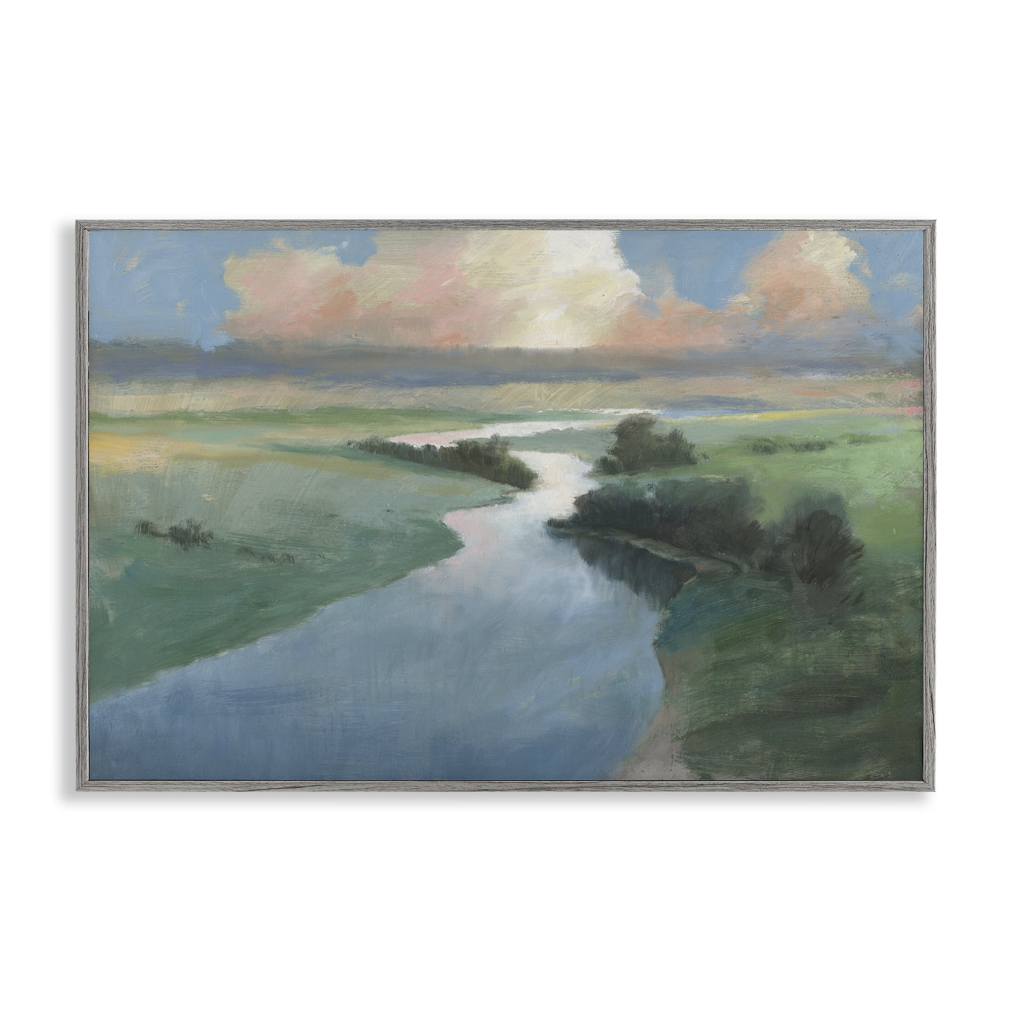 Stupell Industries Stream Landscape in January Landscape & Nature Painting Gray Framed Art Print Wall Art, 30 x 20