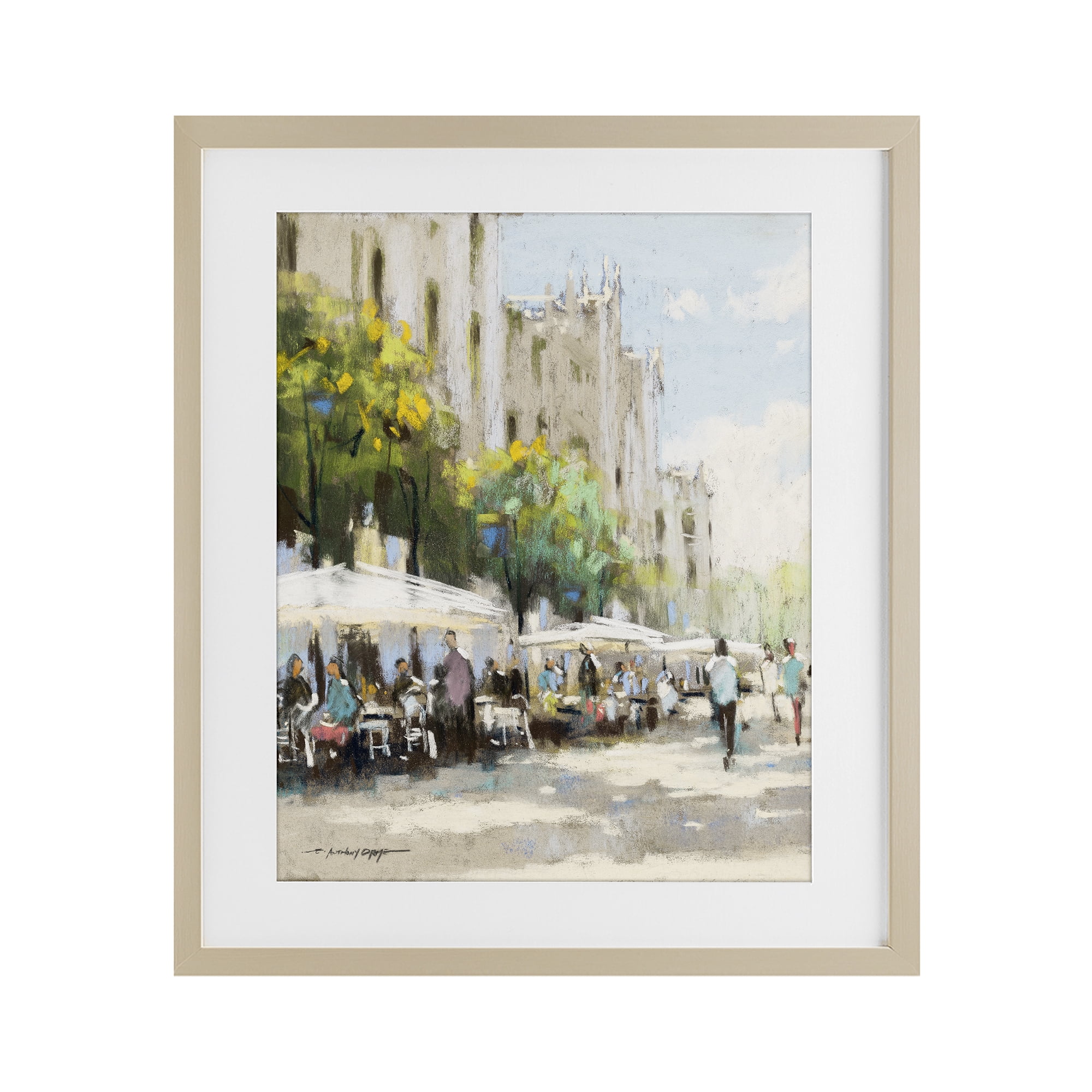 Stupell Industries Street Cafe on Boulevard Birch Framed Print Under Glass, design by Anthony Orme