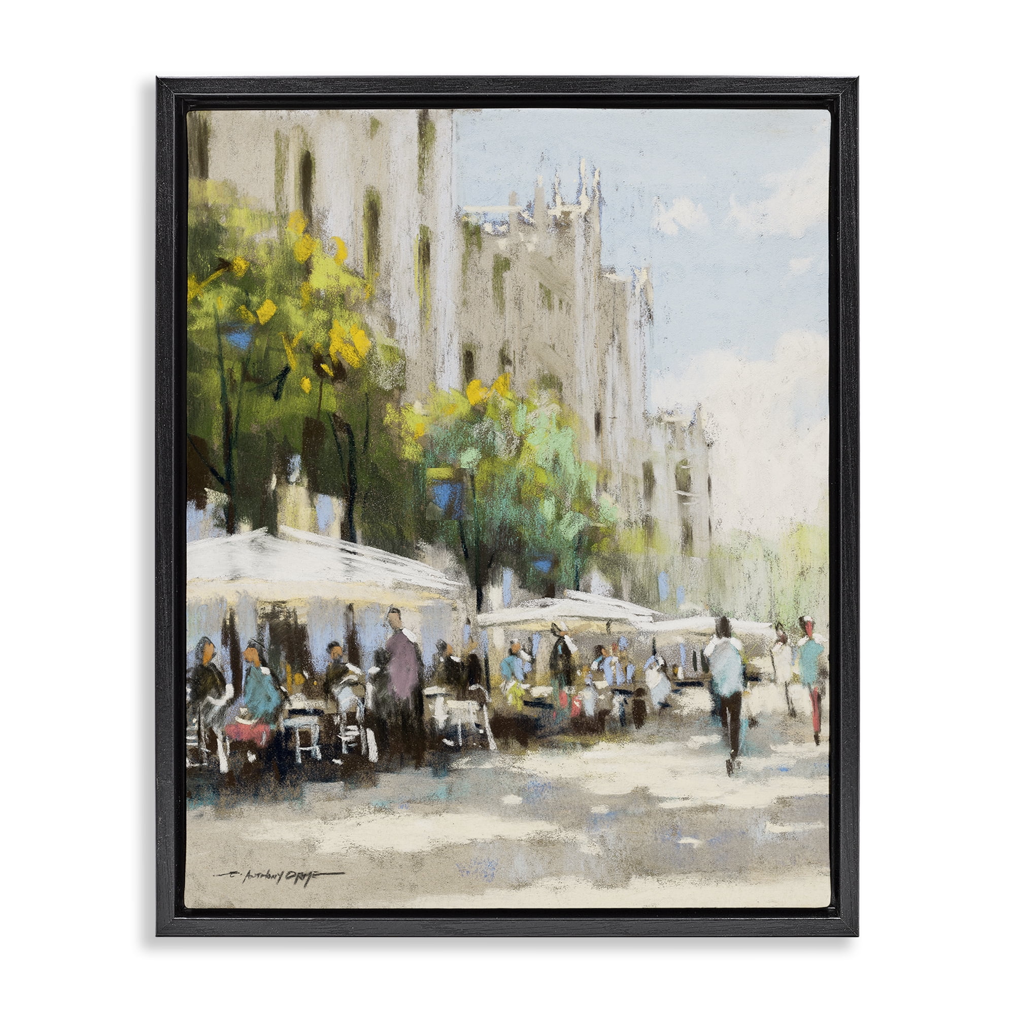 Stupell Industries Street Cafe on Boulevard Black Framed Floater Canvas Wall Art, design by Anthony Orme