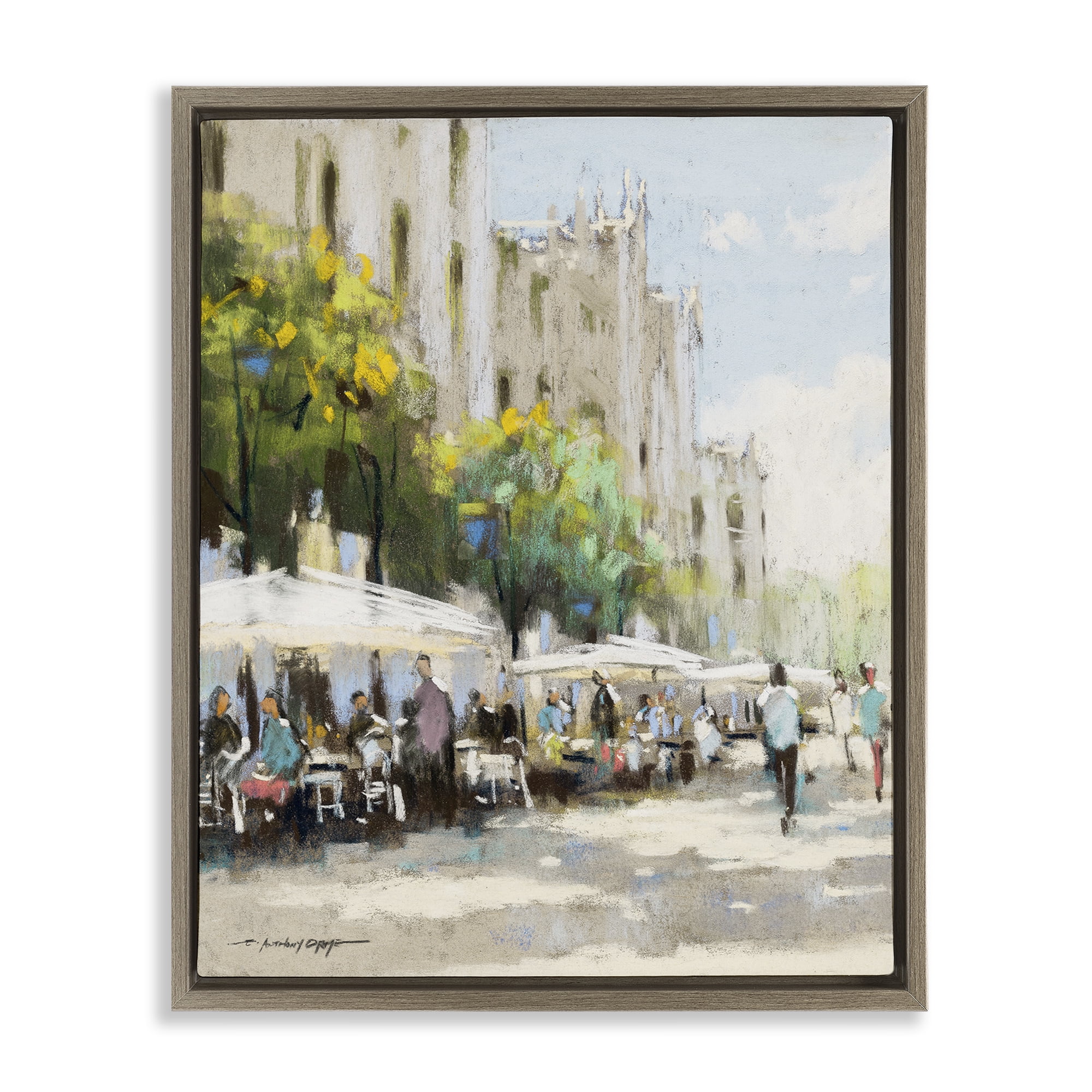 Stupell Industries Street Cafe on Boulevard Brown Framed Floater Canvas Wall Art, design by Anthony Orme