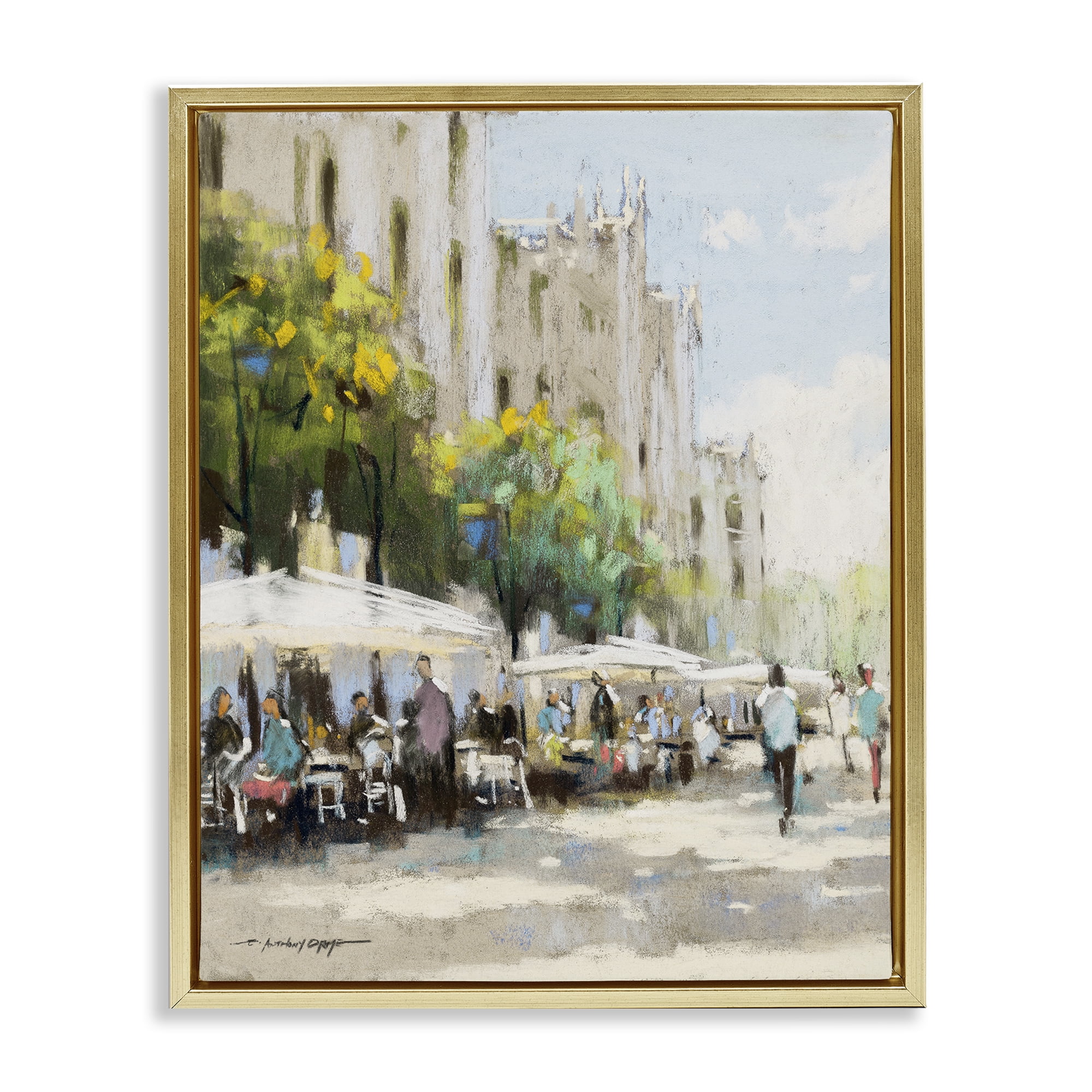 Stupell Industries Street Cafe on Boulevard Gold Framed Floater Canvas Wall Art, design by Anthony Orme