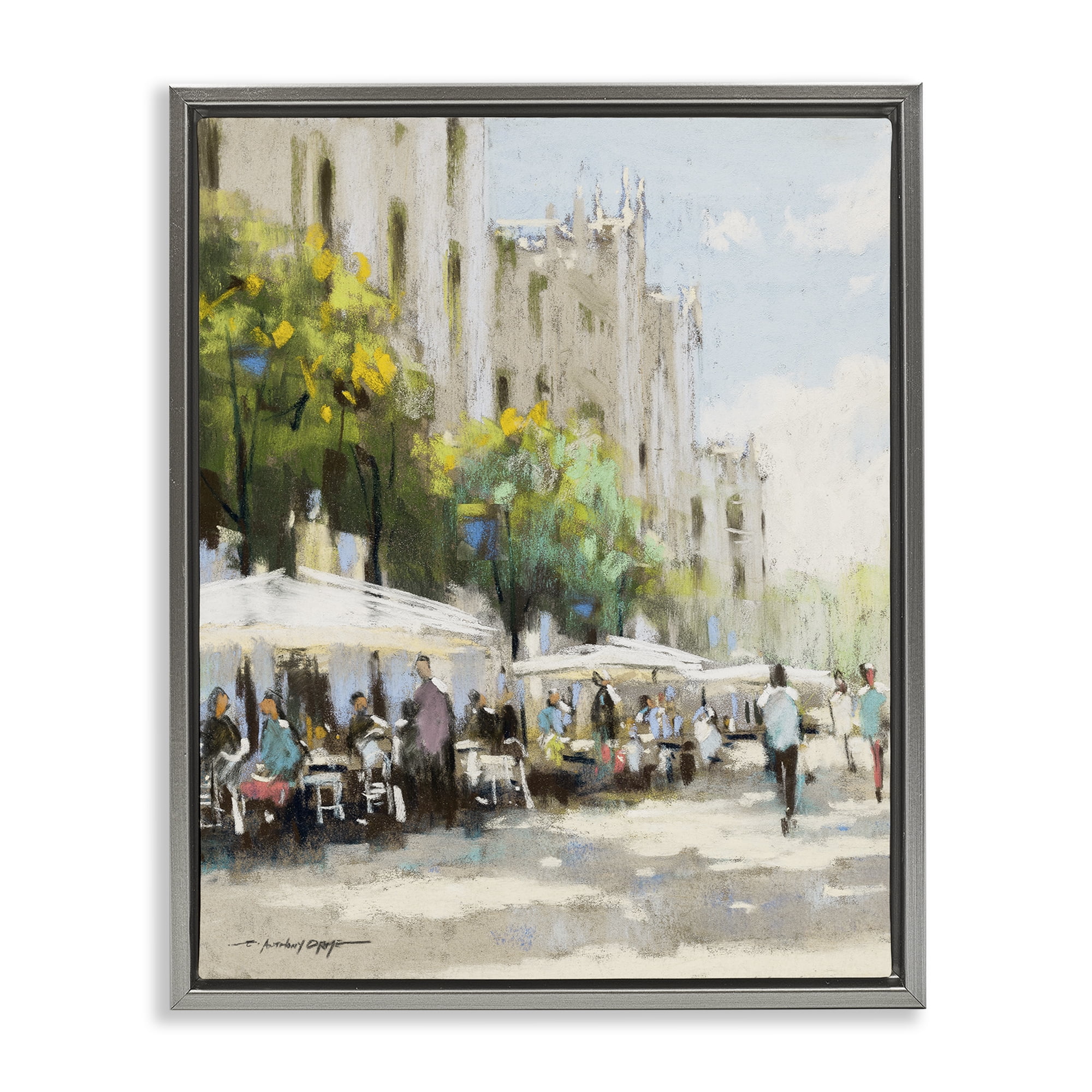 Stupell Industries Street Cafe on Boulevard Gray Framed Floater Canvas Wall Art, design by Anthony Orme