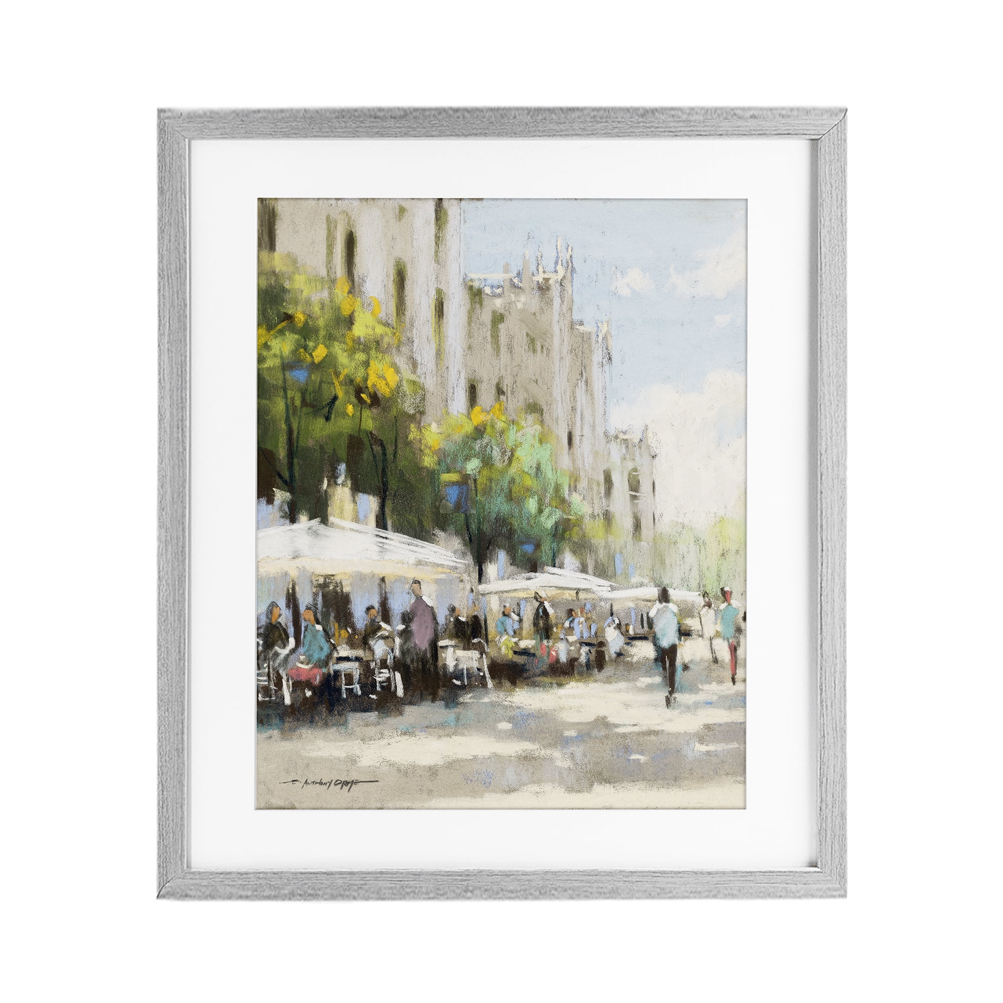 Stupell Industries Street Cafe on Boulevard Gray Framed Print Under Glass, design by Anthony Orme