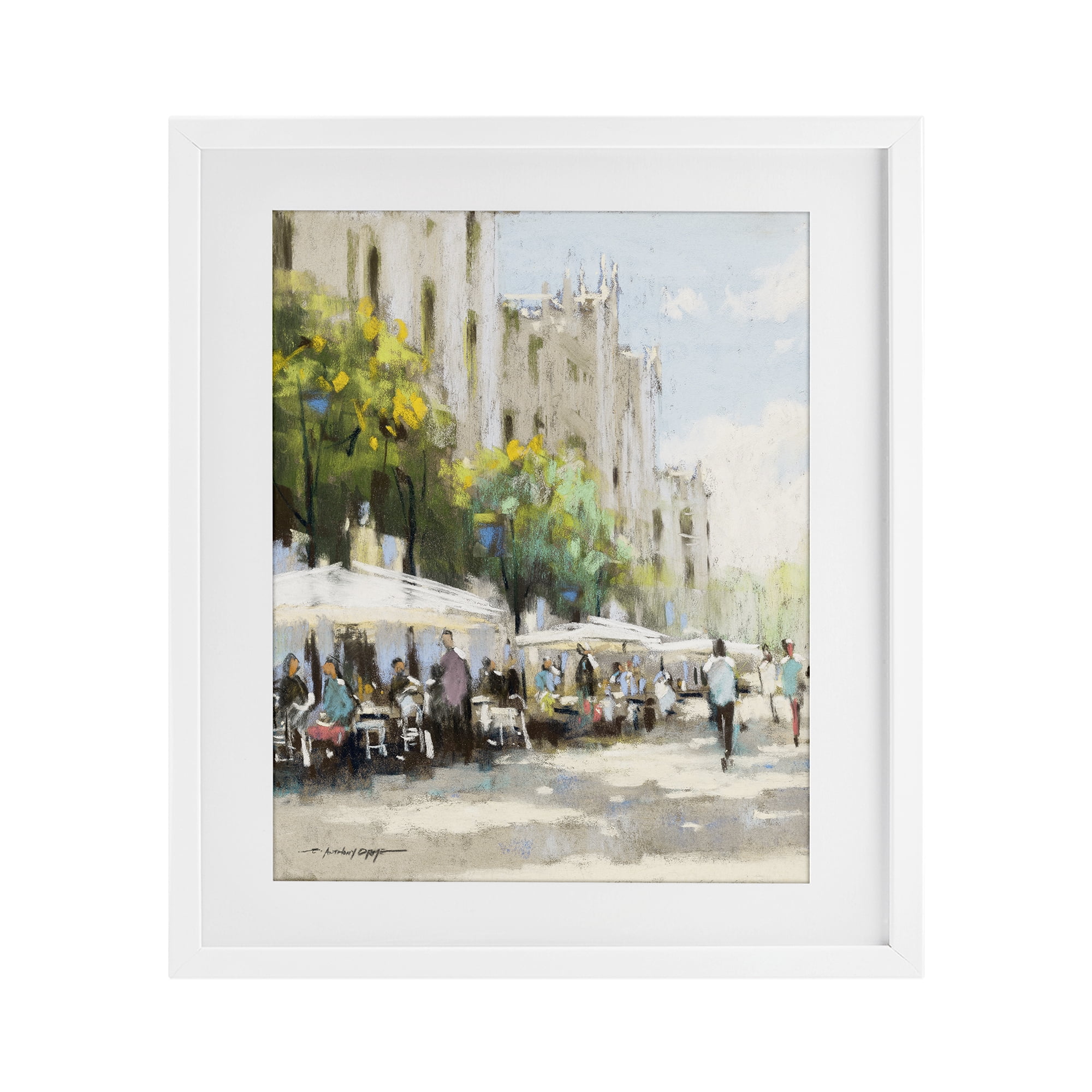 Stupell Industries Street Cafe on Boulevard White Framed Print Under Glass, design by Anthony Orme