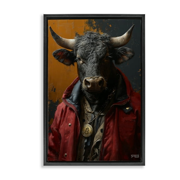 Stupell Industries Street Style Cattle Novelty Painting Black Floater Framed Art Print Wall Art, 17 x 25
