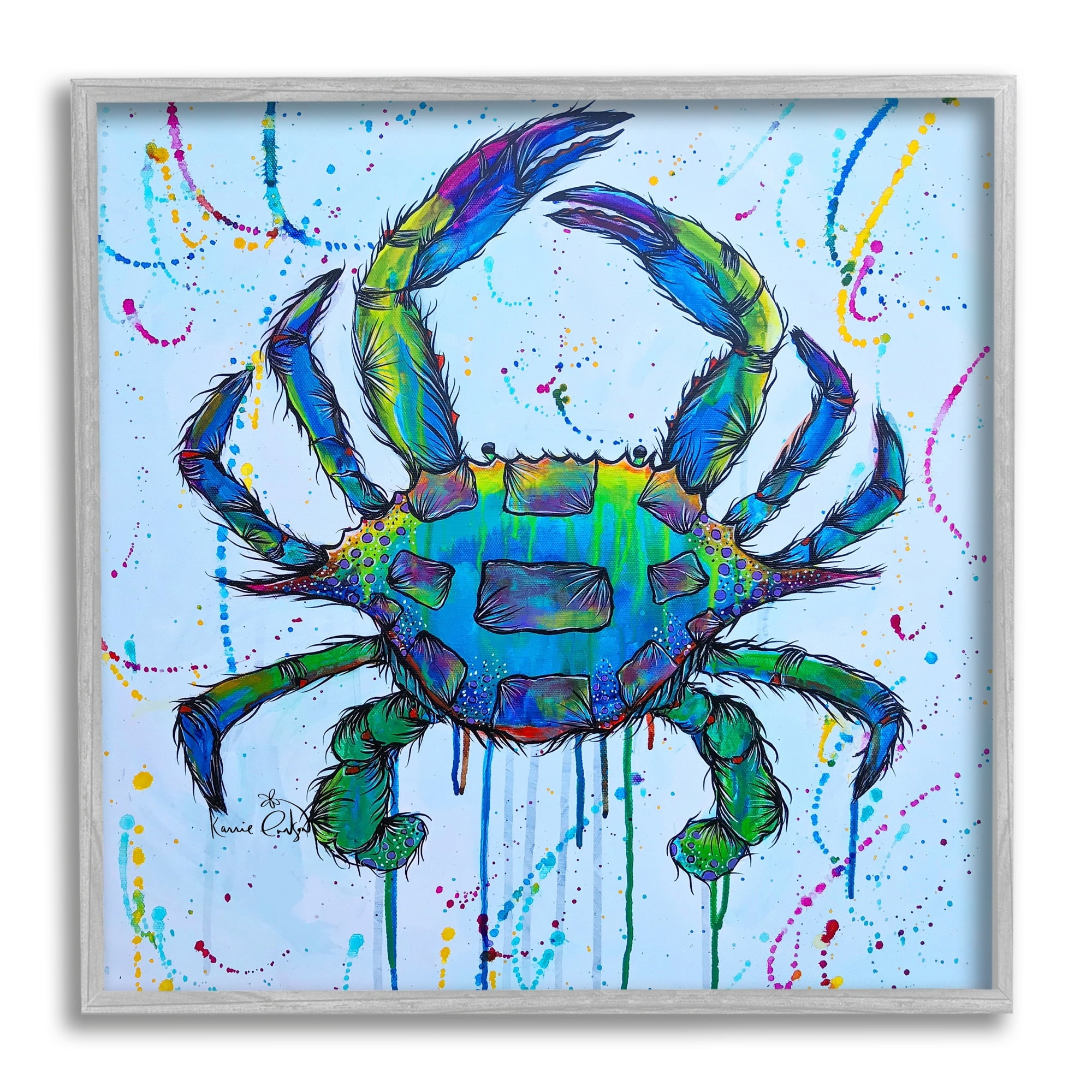 Stupell Industries Street Style Crab Paint Splatter Urban Design Painting Gray Framed Art Print Wall Art, Design by Karrie Evenson