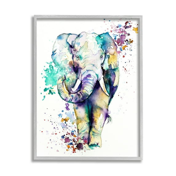 Stupell Industries Street Style Speckled Elephant Paint Splatter Animal Graphic Art Gray Framed Art Print Wall Art, Design by Emma Catherine Debs