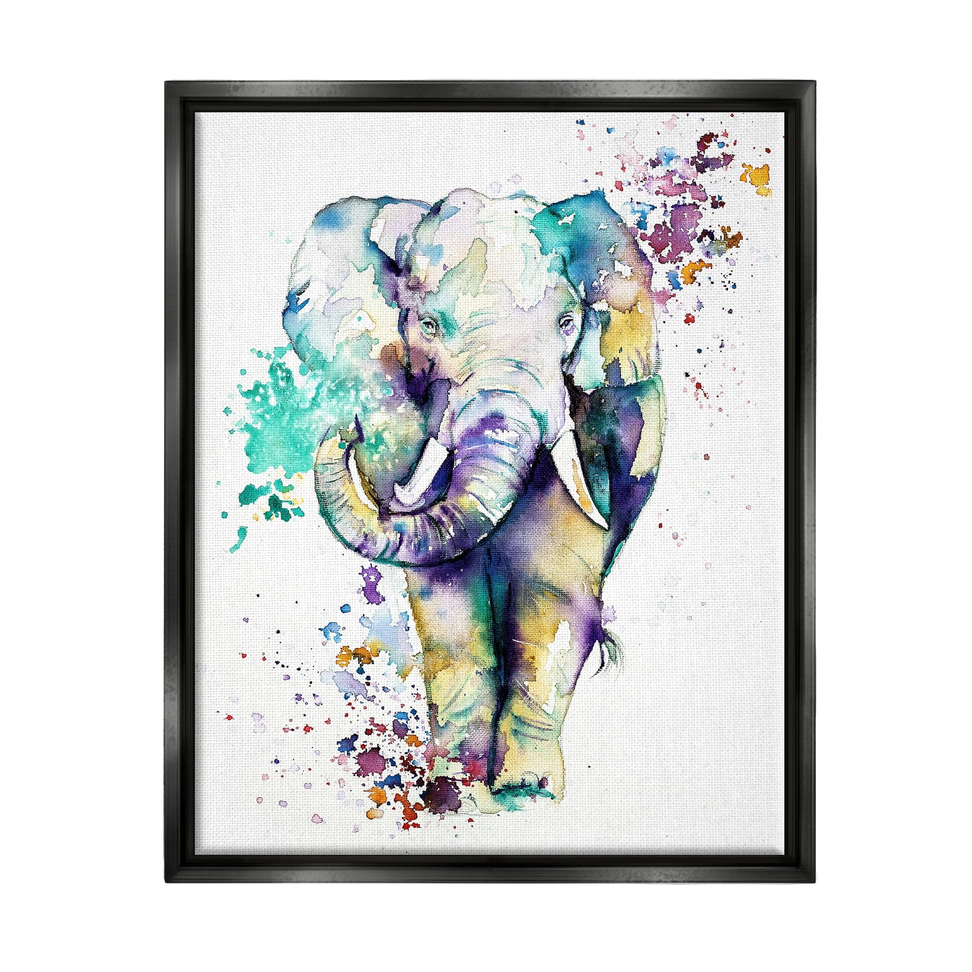 Stupell Industries Street Style Speckled Elephant Paint Splatter Animal Graphic Art Jet Black Floating Framed Canvas Print Wall Art, Design by Emma Catherine Debs