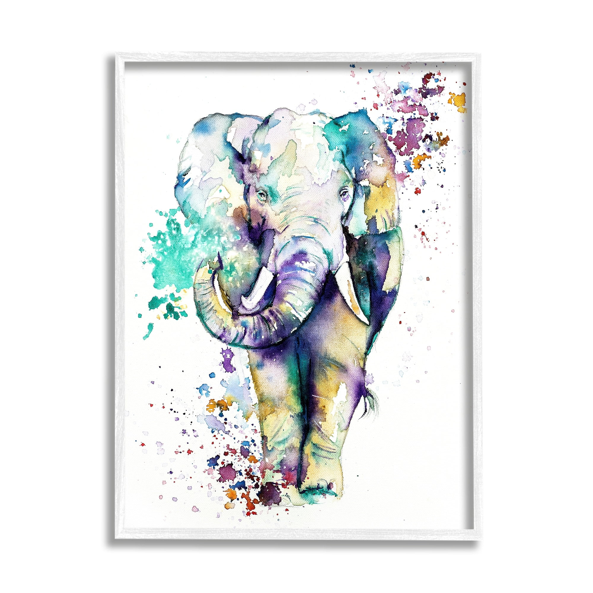 Stupell Industries Street Style Speckled Elephant Paint Splatter Animal Graphic Art White Framed Art Print Wall Art, Design by Emma Catherine Debs