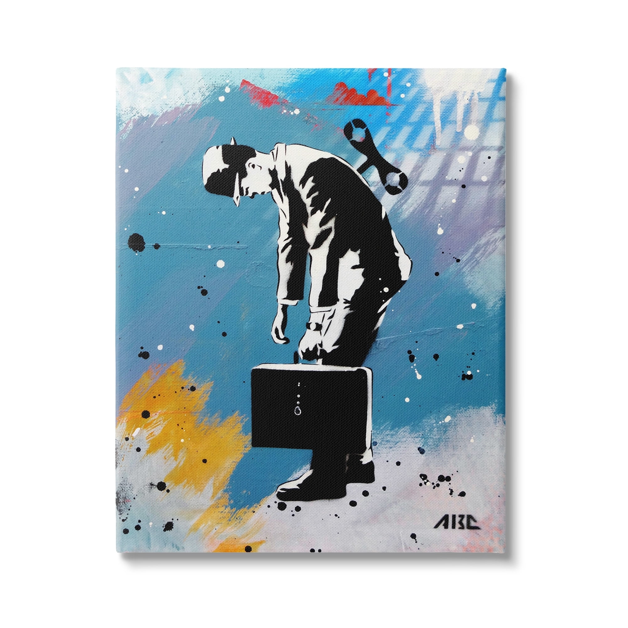 Stupell Industries Street Style Wind Up Toy Businessman Modern Splatter Canvas Wall Art, 16 x 20, Design by AbcArtAttack