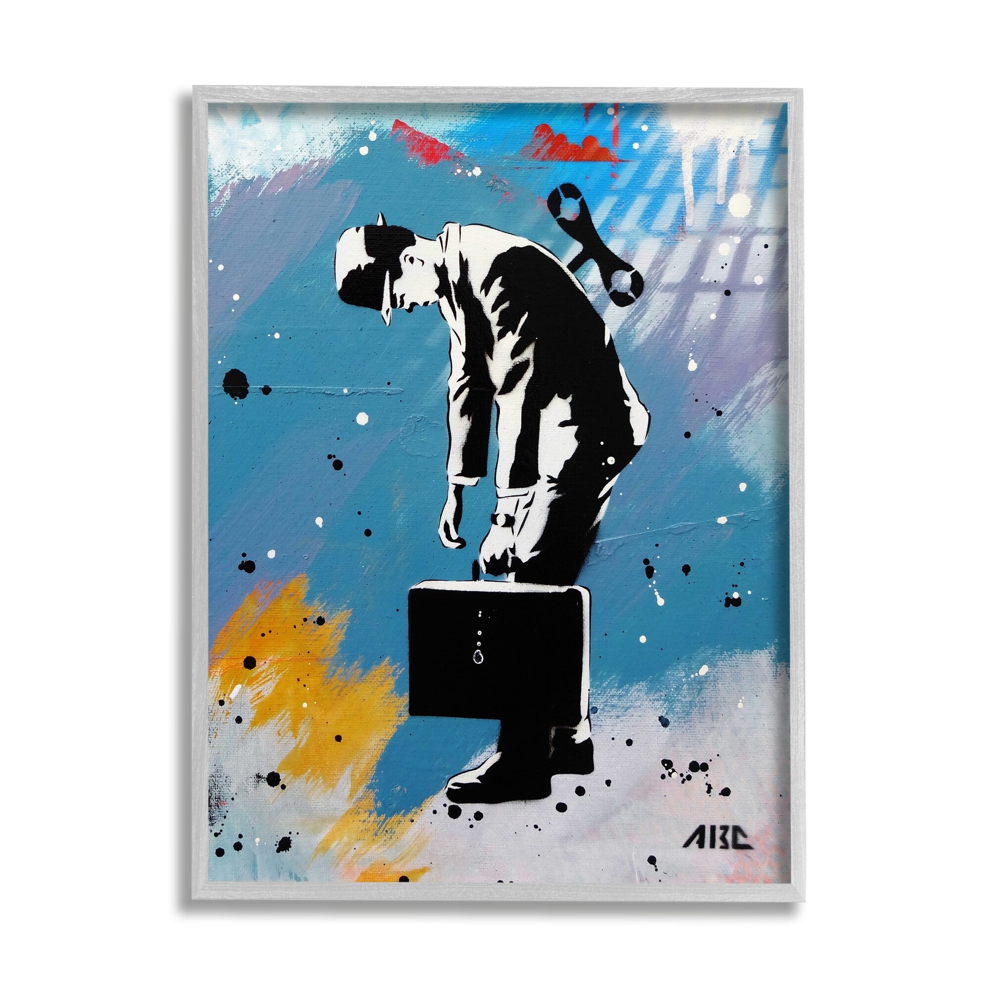 Stupell Industries Street Style Wind Up Toy Businessman Modern Splatter Framed Wall Art, 16 x 20, Design by AbcArtAttack