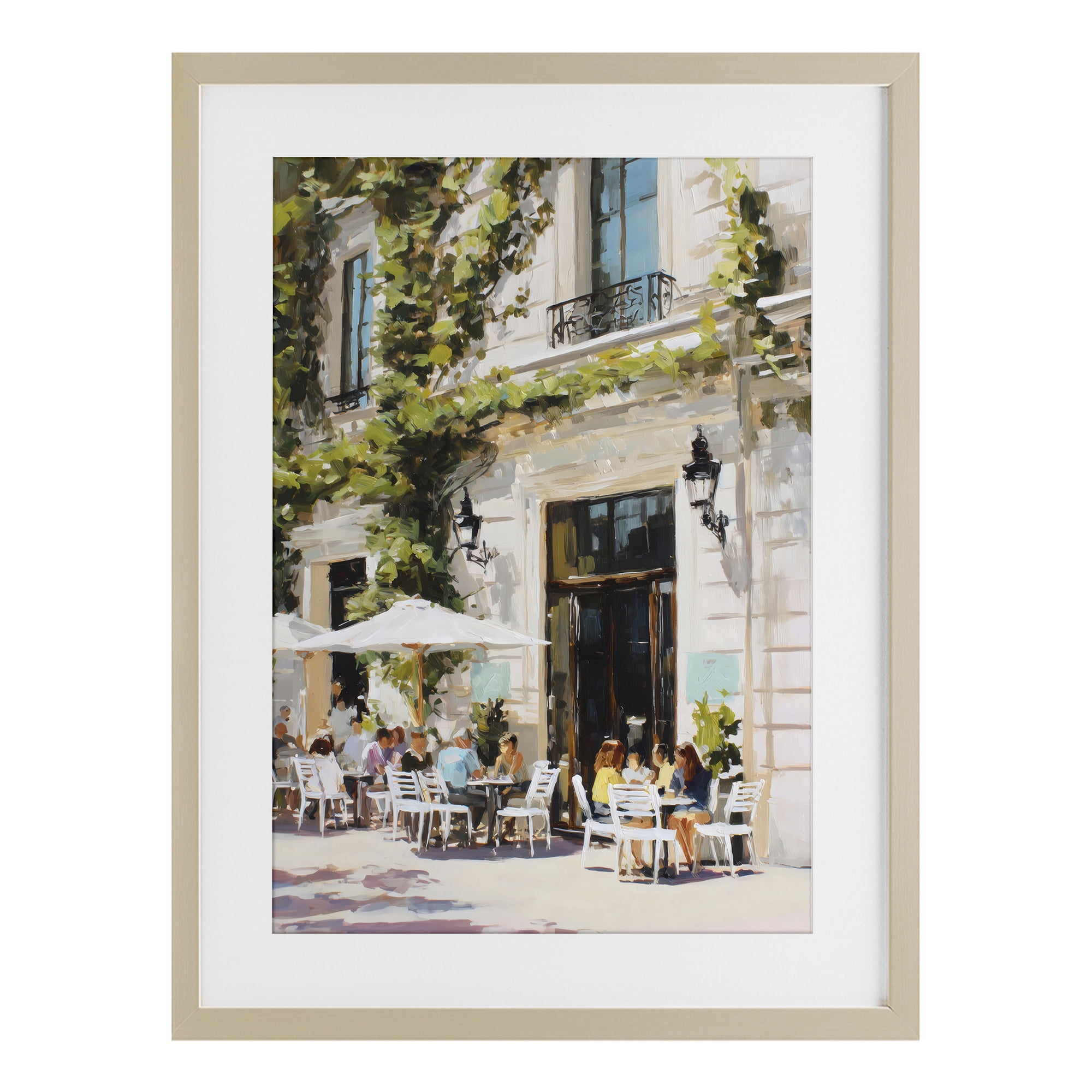 Stupell Industries Streetside Cafe Terrace with Ivy Birch Framed Print Under Glass, design by Petal Prints Design