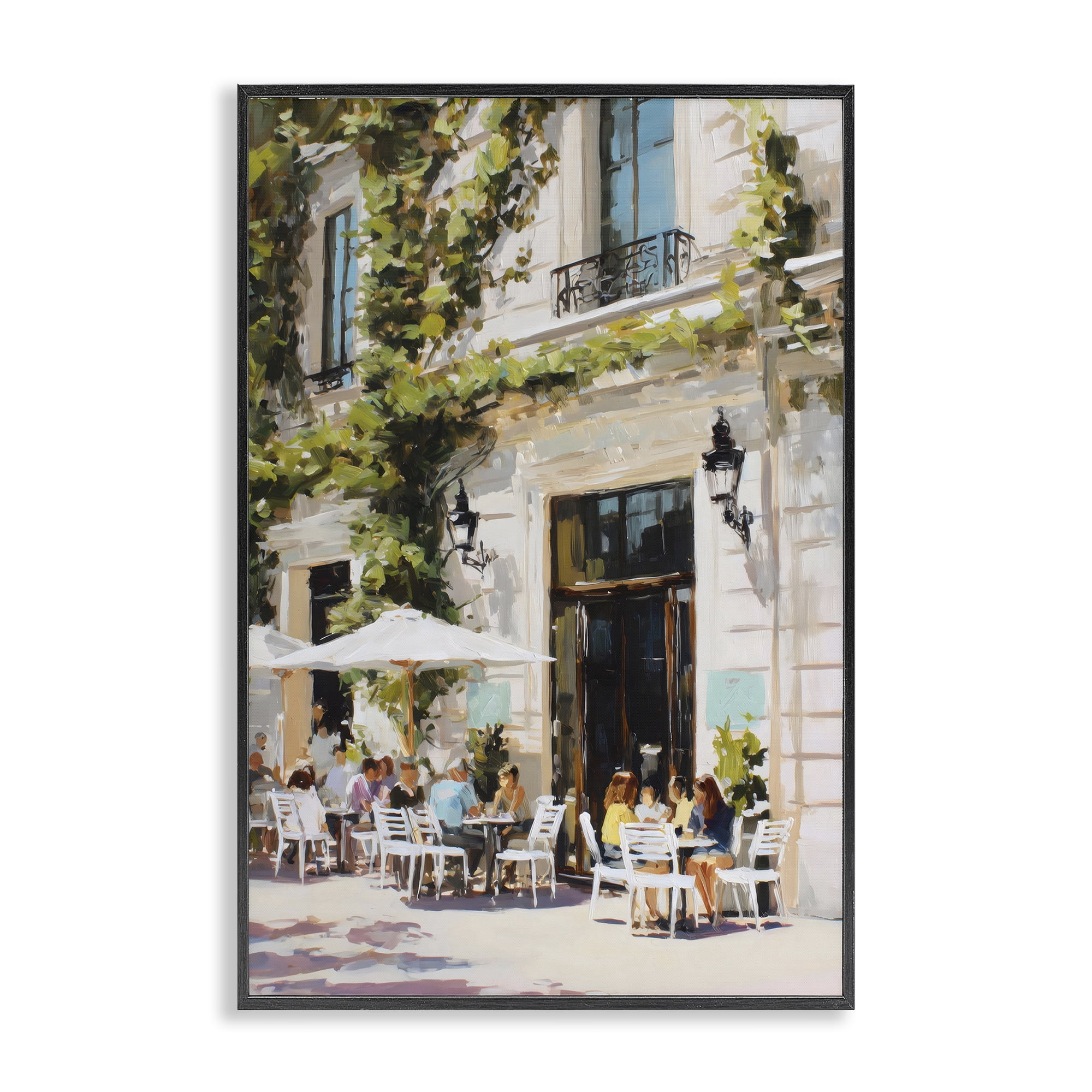 Stupell Industries Streetside Cafe Terrace with Ivy Black Framed Giclee Art, design by Petal Prints Design