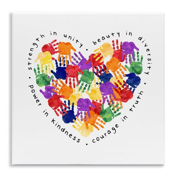 Stupell Industries Strength In Unity Children's Rainbow Handprint Heart, 12 x 12,Design by Erica Billups
