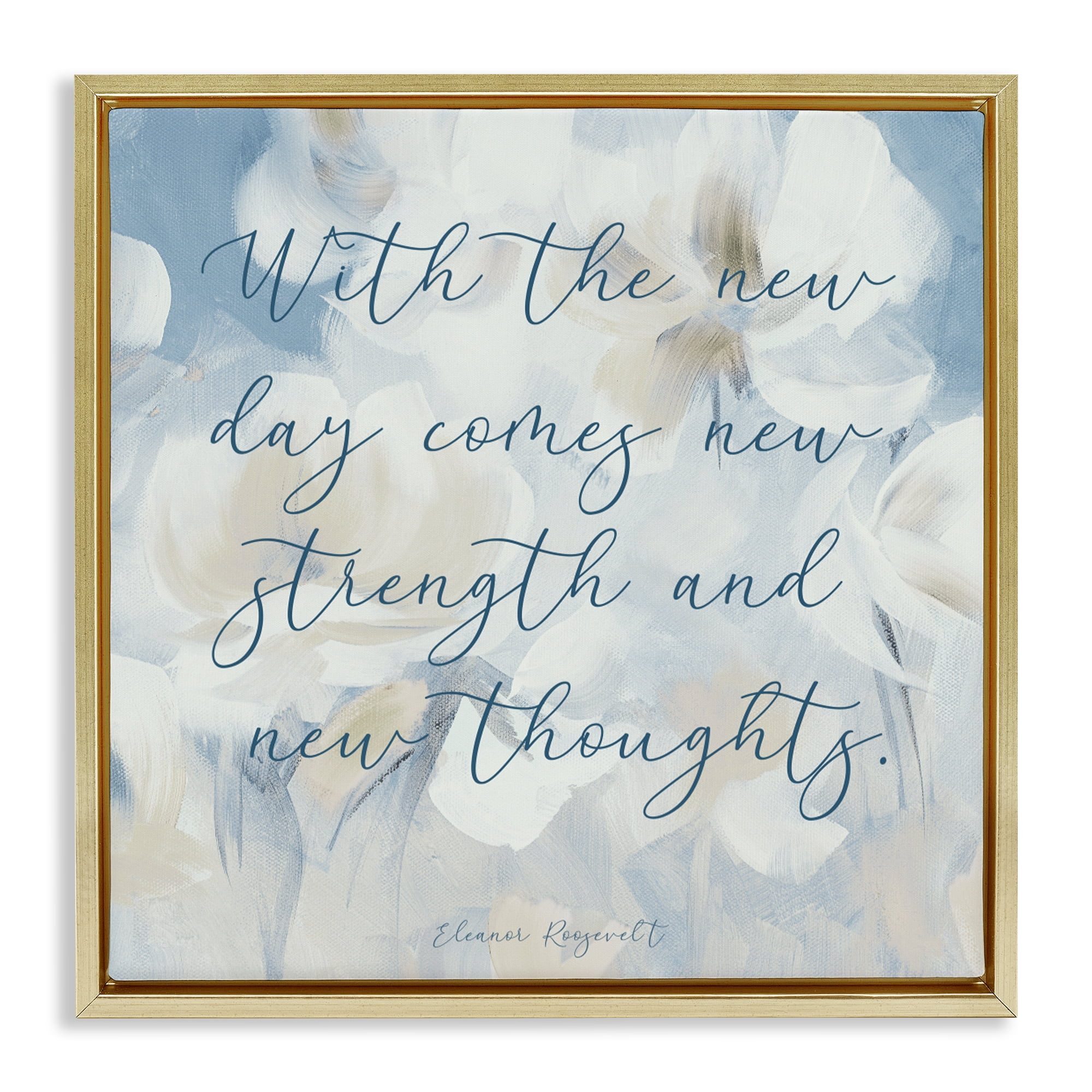 Stupell Industries Strength & New Thoughts Quote Gold Framed Floater Canvas Wall Art, design by Lanie Loreth