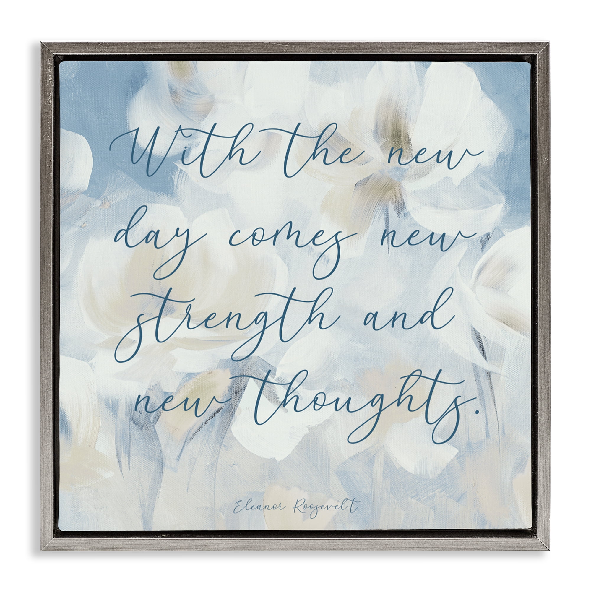 Stupell Industries Strength & New Thoughts Quote Gray Framed Floater Canvas Wall Art, design by Lanie Loreth