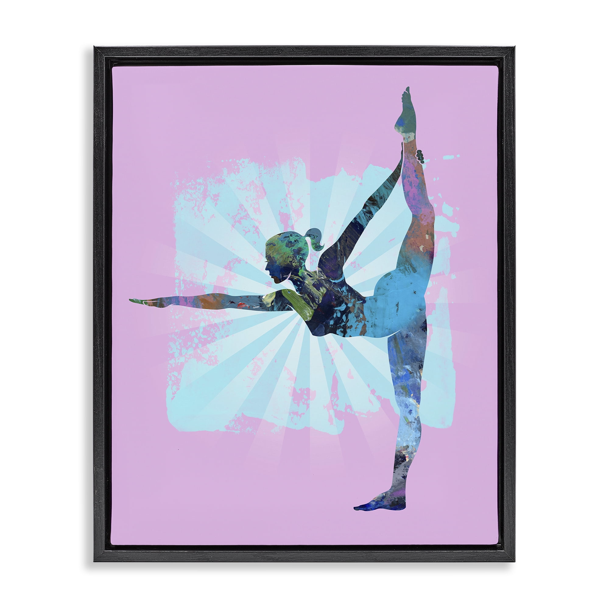 Stupell Industries Stretching Mindful Exercise Sports Painting Black Floater Framed Canvas Art Print Wall Art, 17 x 21
